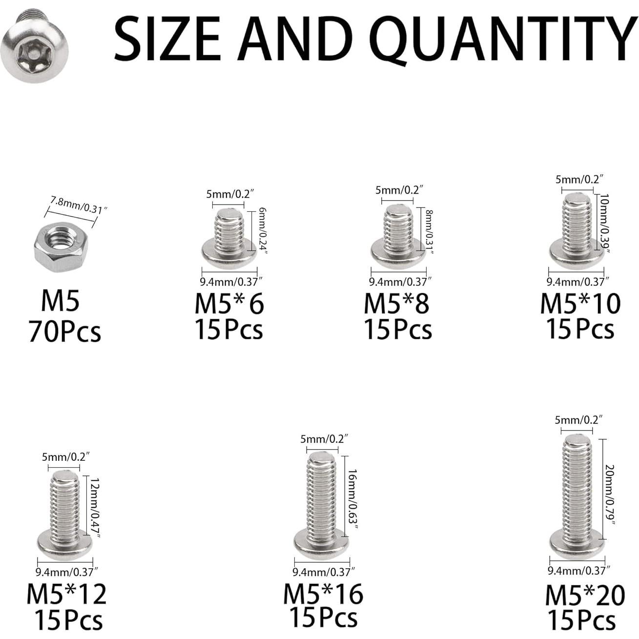 Juego de Tornillos de Seguridad Torx M5 de Acero Inoxidable 304 - 160 Piezas