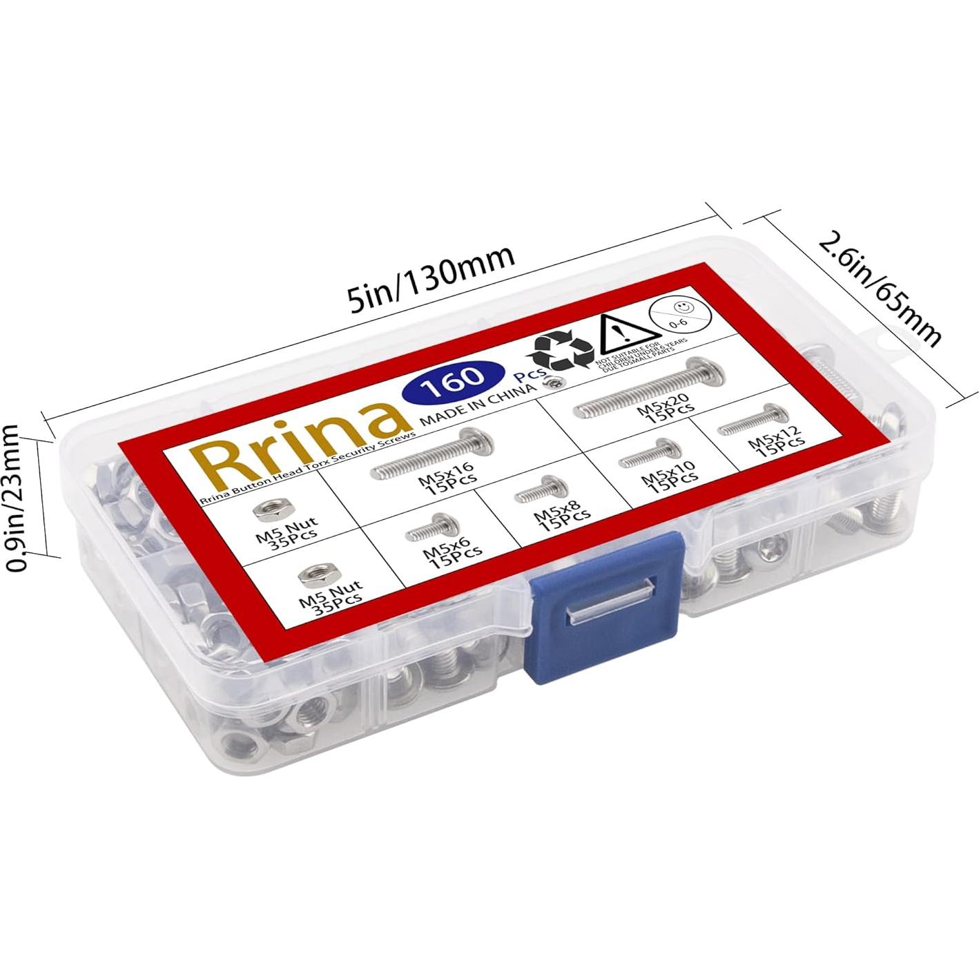 Juego de Tornillos de Seguridad Torx M5 de Acero Inoxidable 304 - 160 Piezas
