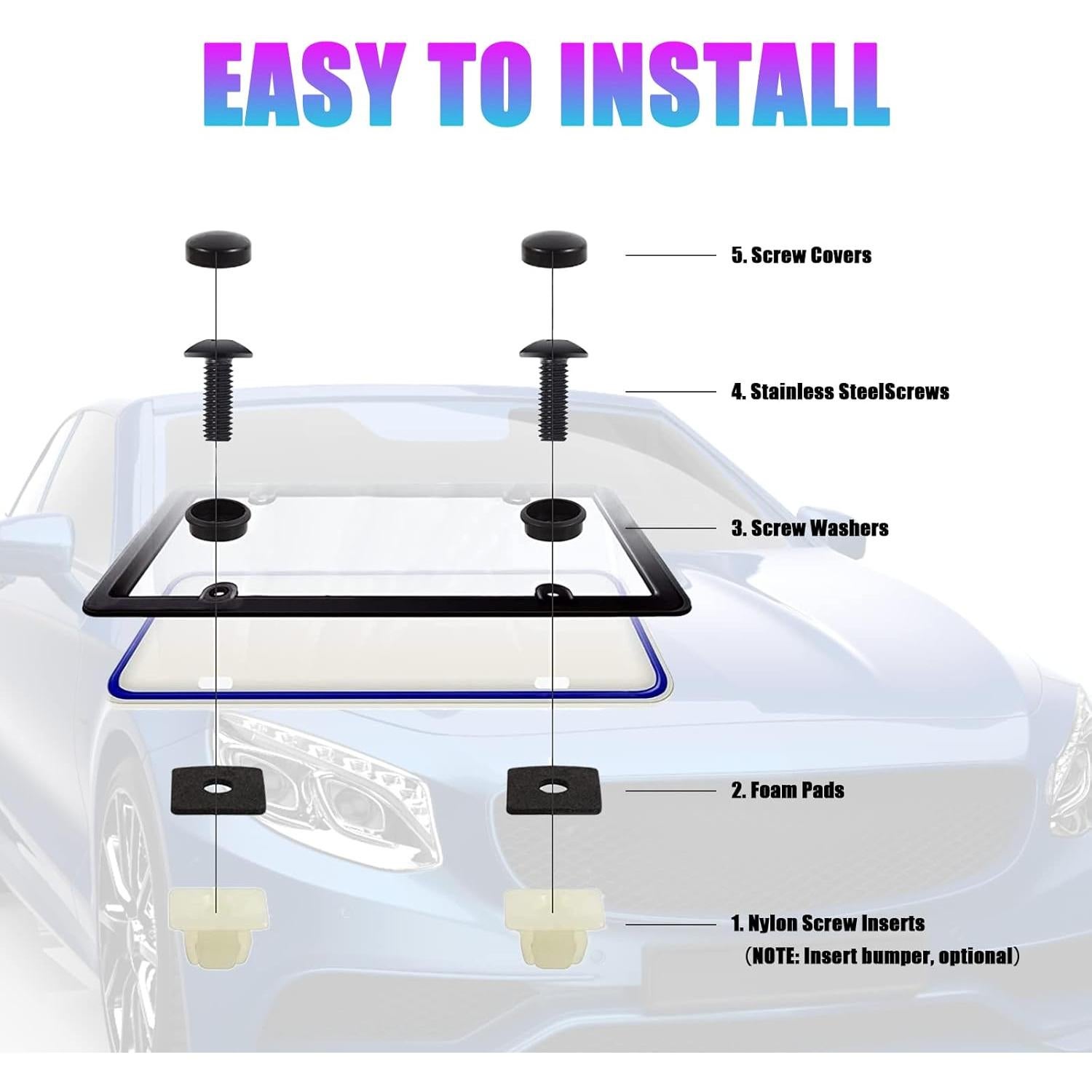 8 Tornillos Antivibración y Antirrobo QODOLSI para Placas de Matrícula