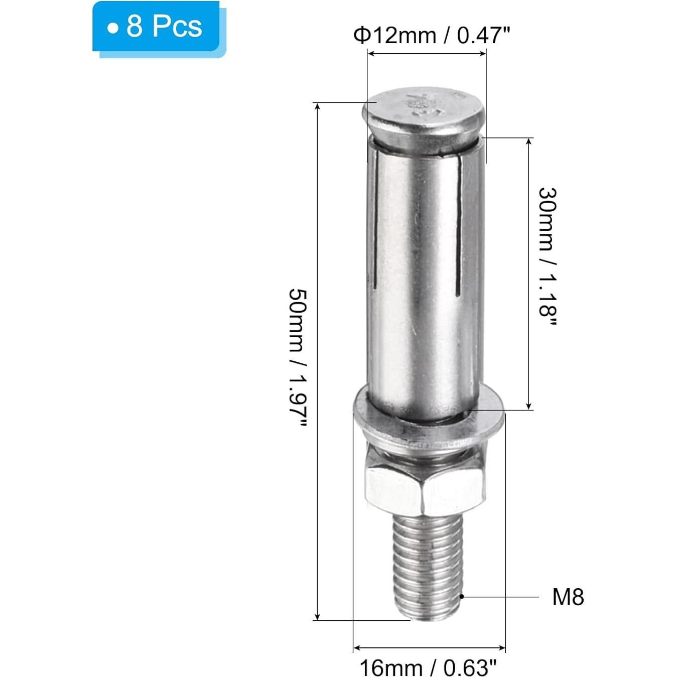 Tornillos de Expansión PATIKIL M8 x 50mm Acero Inoxidable 8Pcs