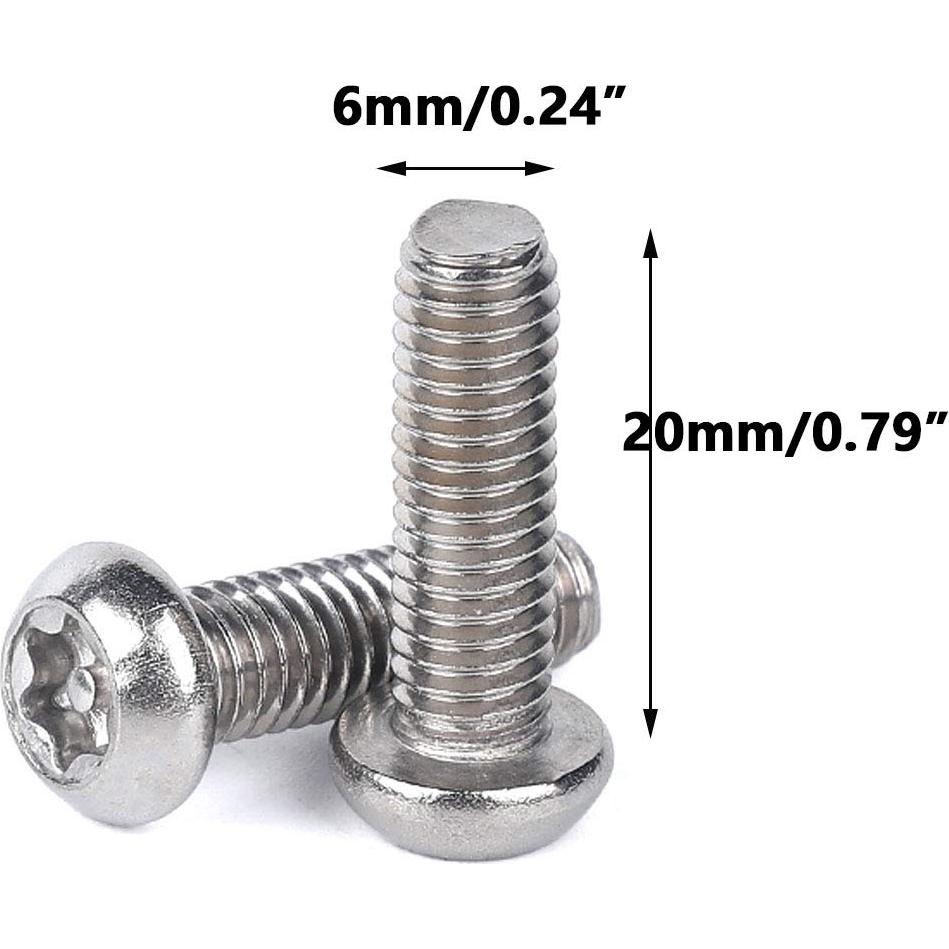 Tornillos de Seguridad Antirrobo Torx Acero Inoxidable M6x20mm 20Pcs