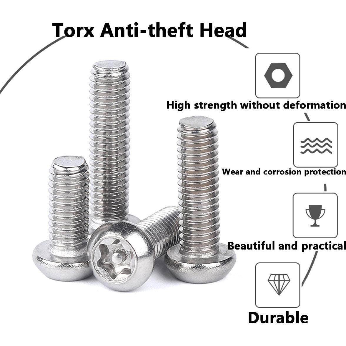 Tornillos de Seguridad Antirrobo Torx Acero Inoxidable M6x20mm 20Pcs