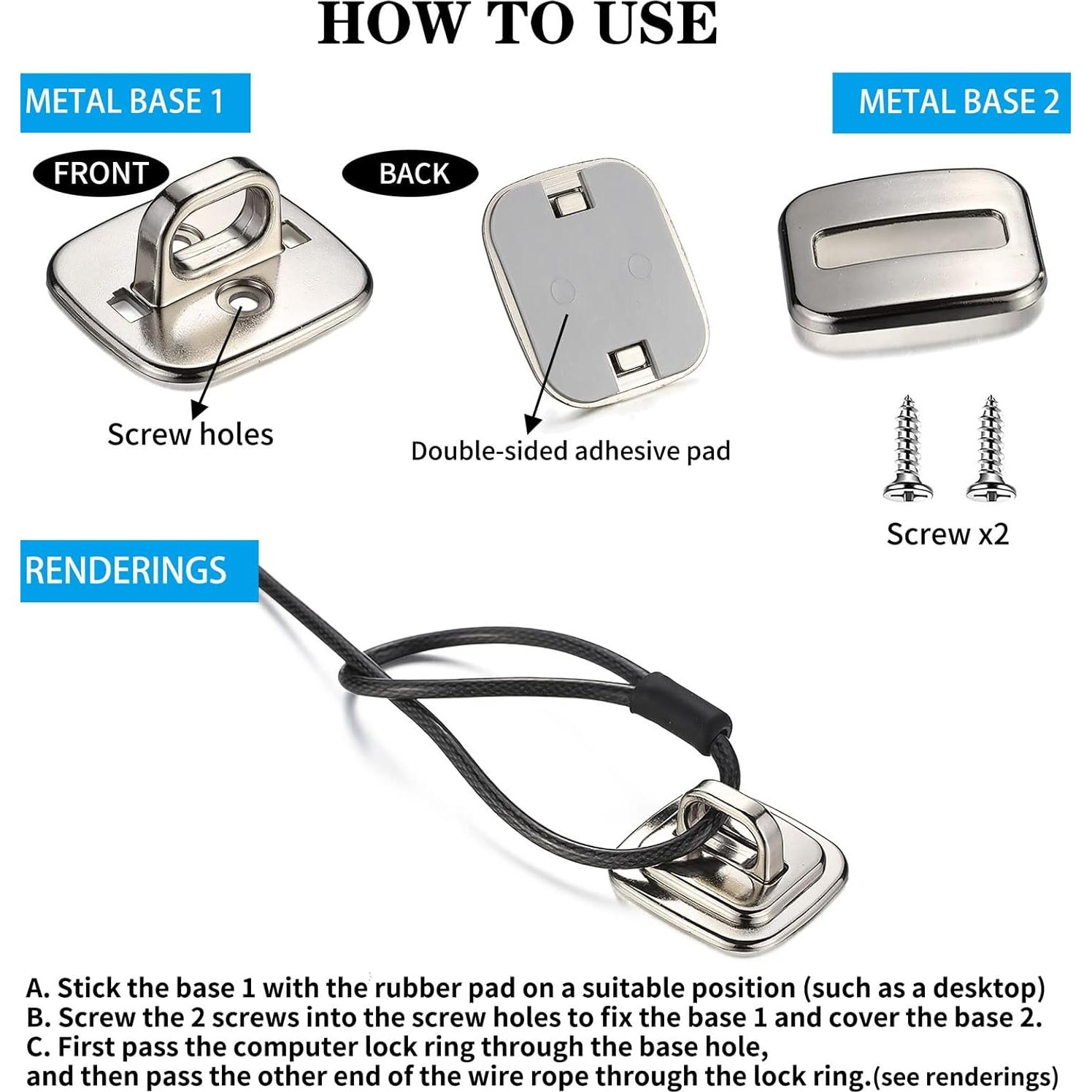 Paquete de 3 Placas de Seguridad Antirrobo Zolunu para Laptops