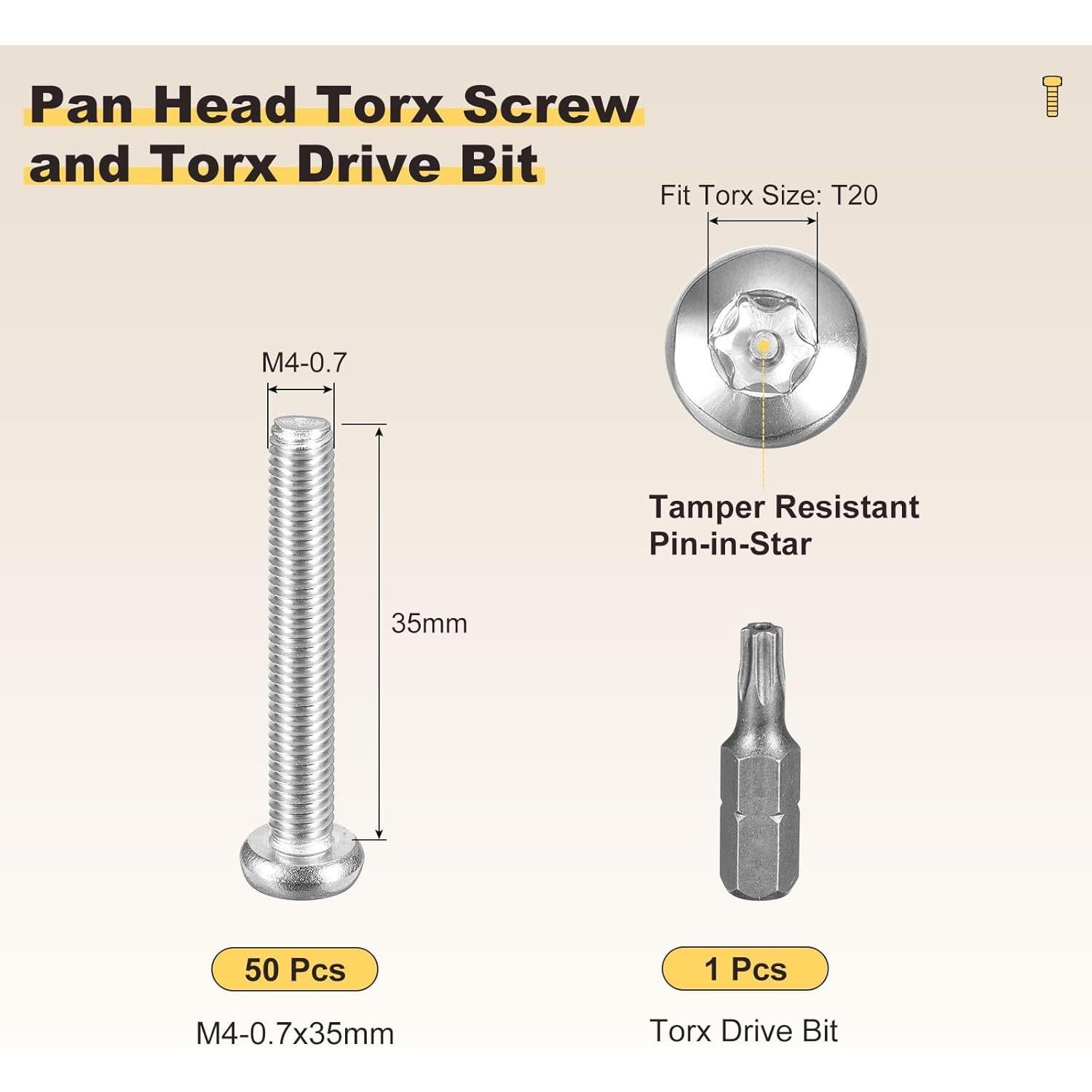 Tornillos de Seguridad Torx M4 Acero Inoxidable 50pcs