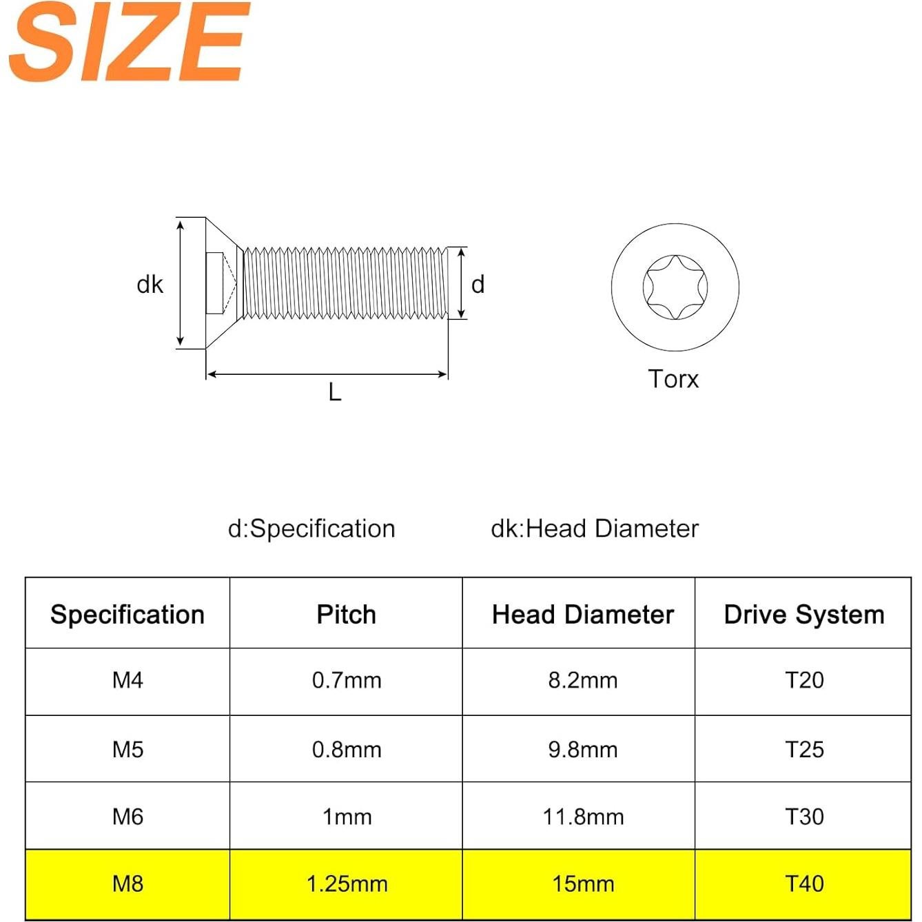 Tornillos de Cabeza Plana Torx Antirrobo uxcell M8-16mm 20Pcs