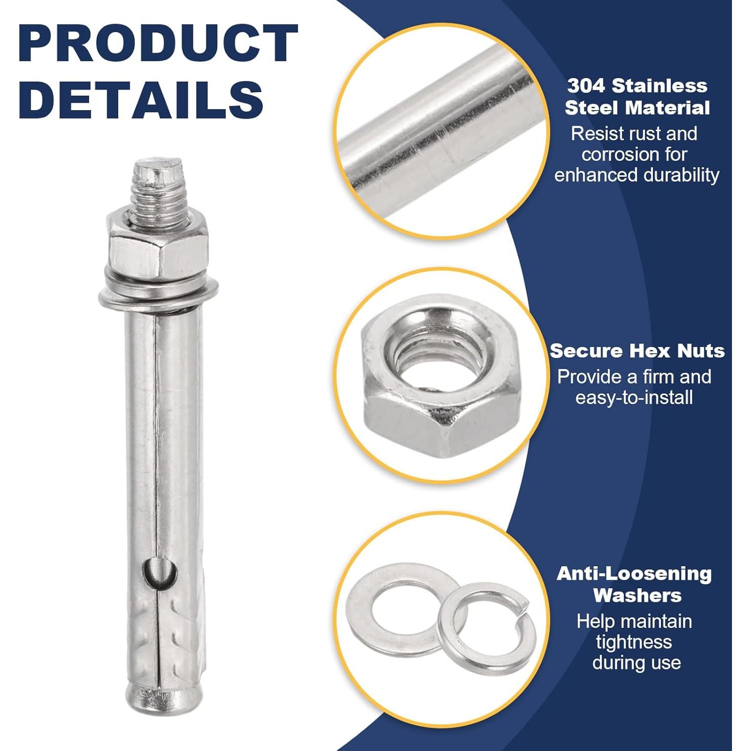 Tornillos de Expansión Acero Inoxidable 304 PATIKIL M6 60mm 8 Pcs