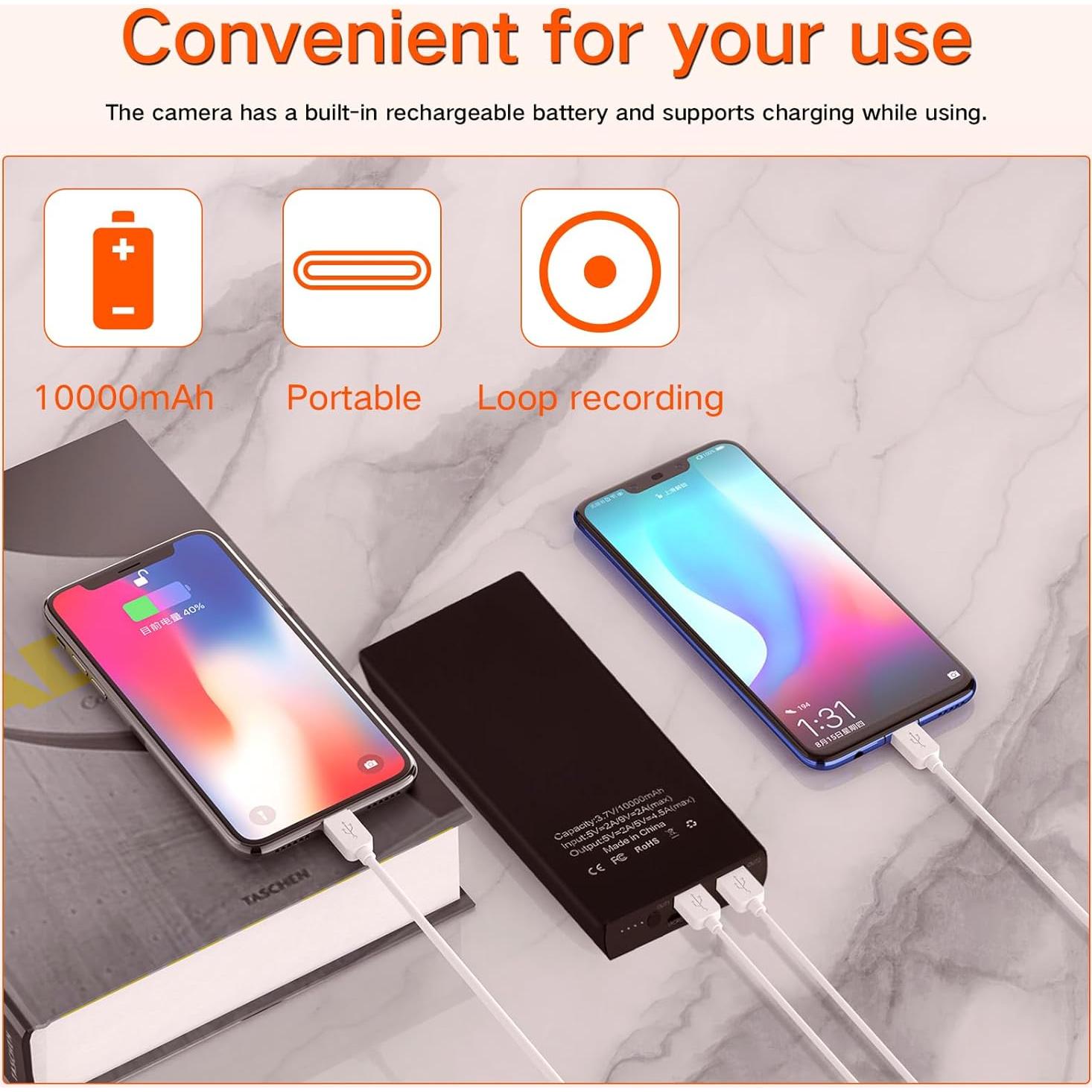 Cámara de Seguridad HD 1080P con Batería 10000mAh y Visión Nocturna