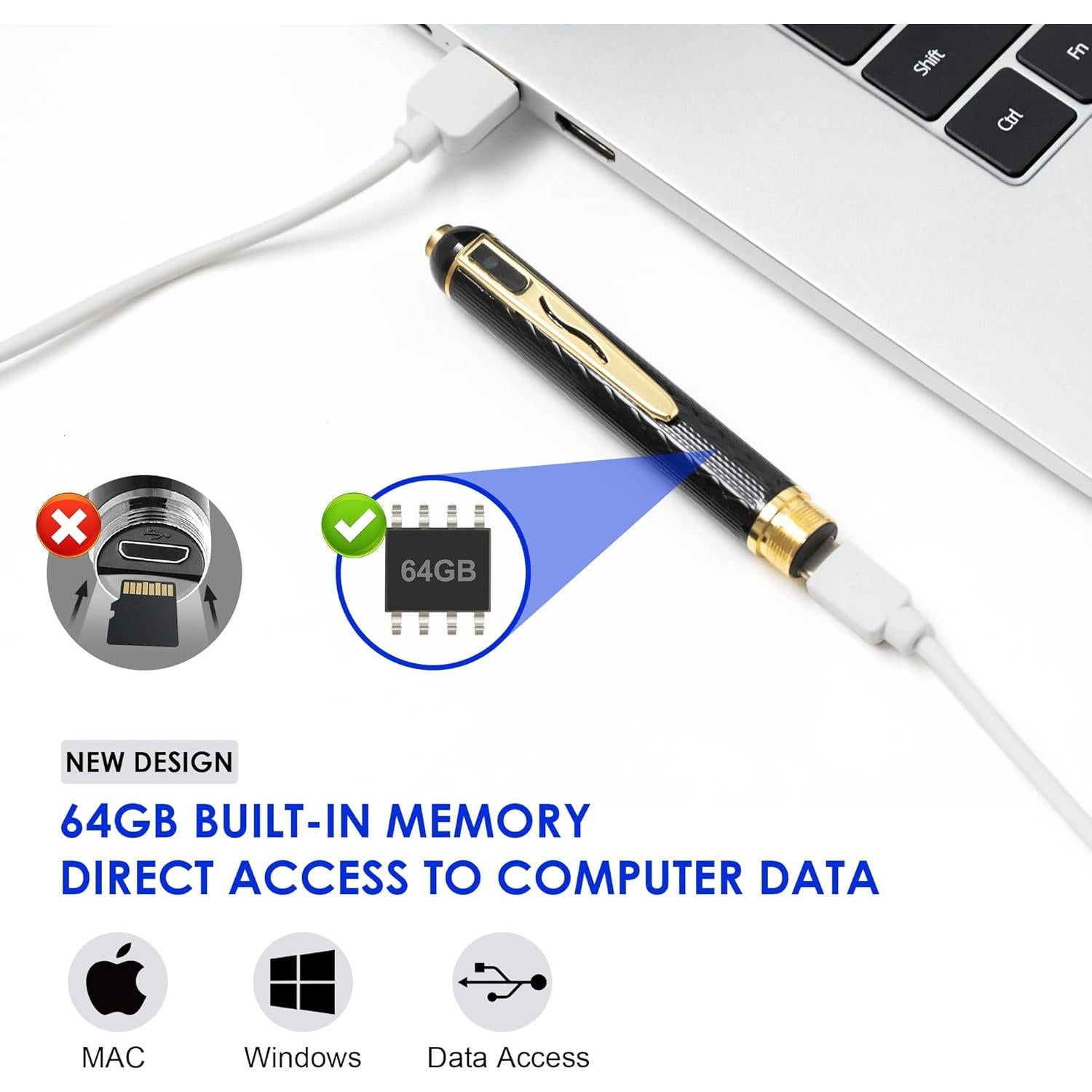 Bolígrafo Cámara Oculta 1080P KINGDANS 64GB Batería 600mAh