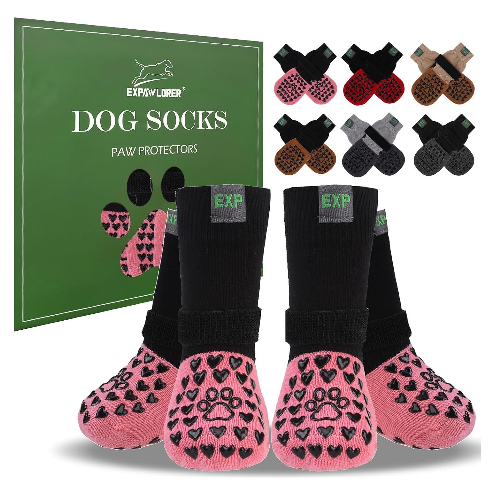 EXPAWLORER Anti Slip Dog Socks to Prevent Licking Paws - Dog Shoes for Hot Pavement, Dog Boots & Paw Protectors, Dog Booties for Hardwood Floors, Small Medium Large Senior Dogs
