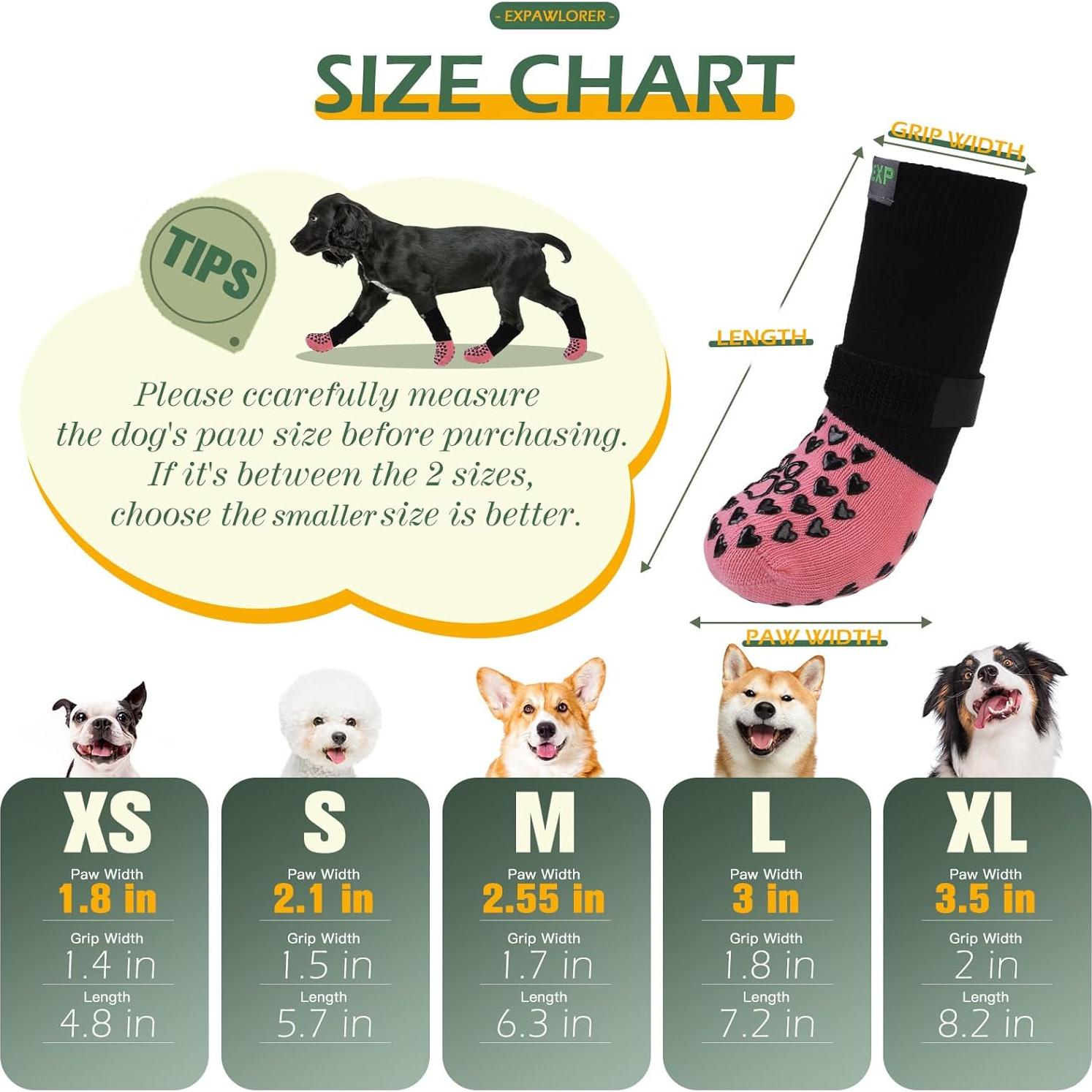 EXPAWLORER Anti Slip Dog Socks to Prevent Licking Paws - Dog Shoes for Hot Pavement, Dog Boots & Paw Protectors, Dog Booties for Hardwood Floors, Small Medium Large Senior Dogs