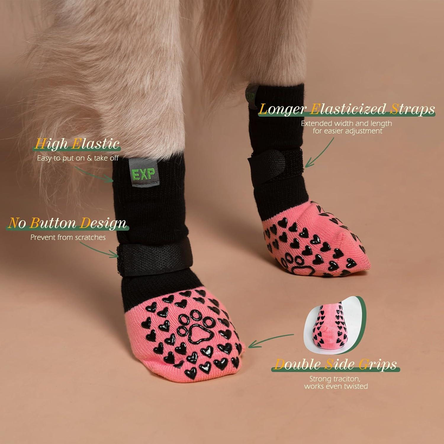 EXPAWLORER Anti Slip Dog Socks to Prevent Licking Paws - Dog Shoes for Hot Pavement, Dog Boots & Paw Protectors, Dog Booties for Hardwood Floors, Small Medium Large Senior Dogs