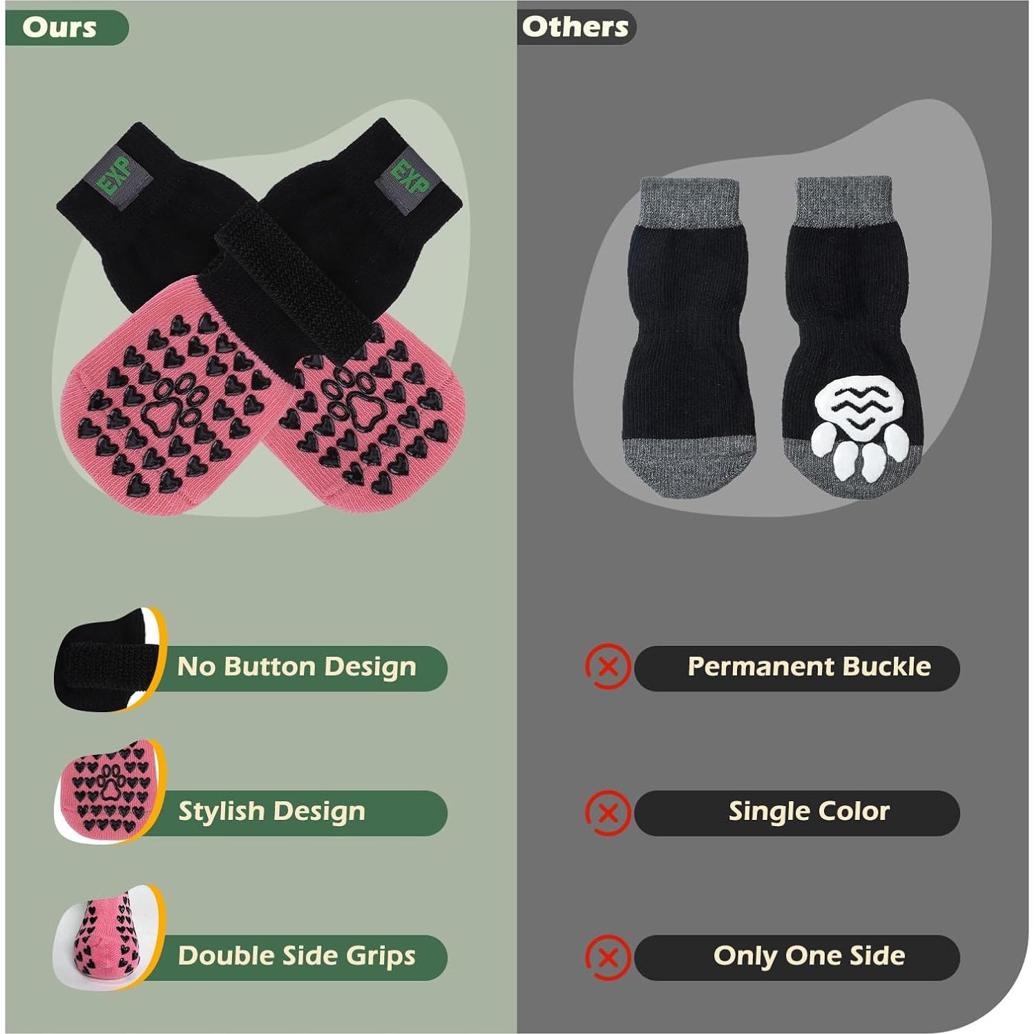 EXPAWLORER Anti Slip Dog Socks to Prevent Licking Paws - Dog Shoes for Hot Pavement, Dog Boots & Paw Protectors, Dog Booties for Hardwood Floors, Small Medium Large Senior Dogs