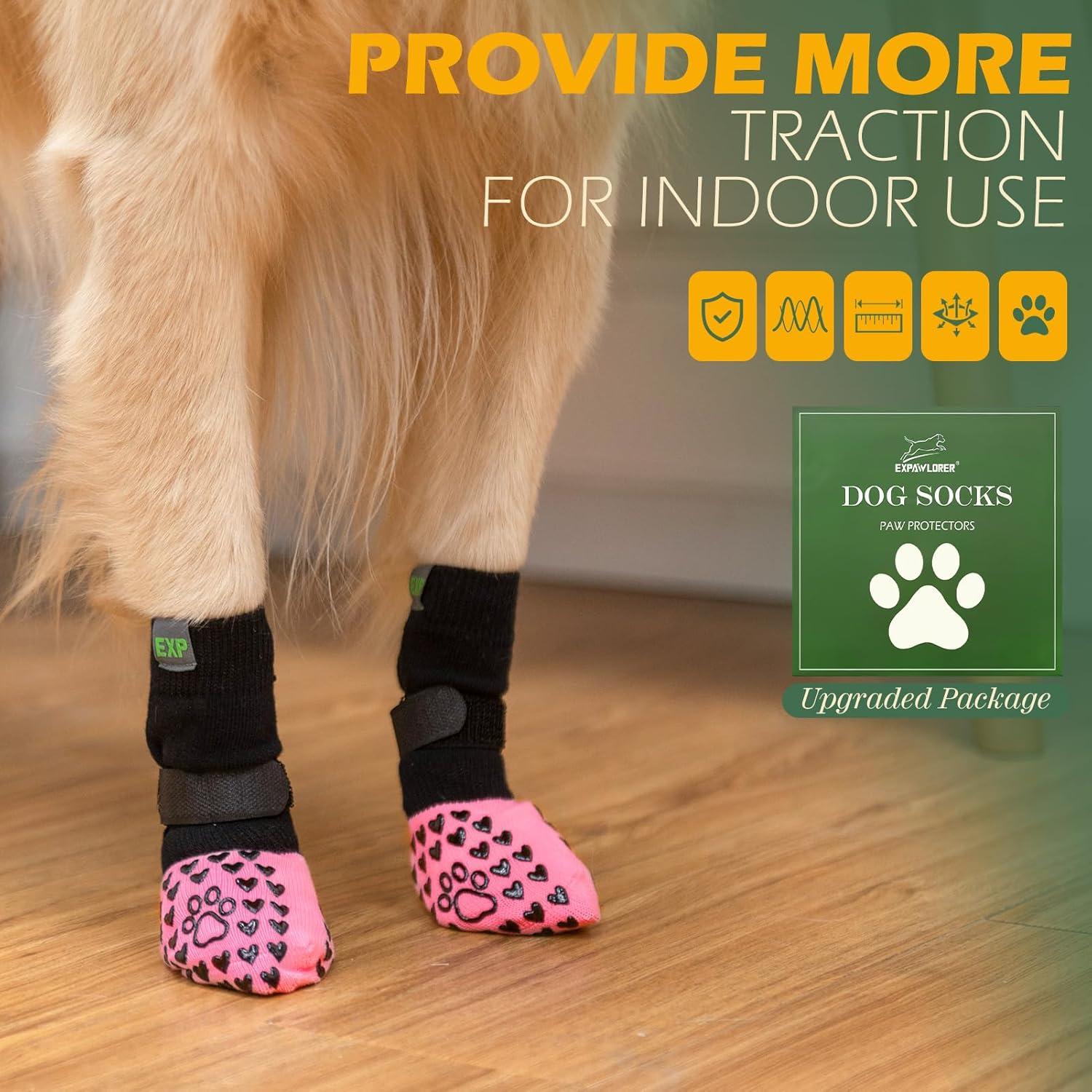 EXPAWLORER Anti Slip Dog Socks to Prevent Licking Paws - Dog Shoes for Hot Pavement, Dog Boots & Paw Protectors, Dog Booties for Hardwood Floors, Small Medium Large Senior Dogs