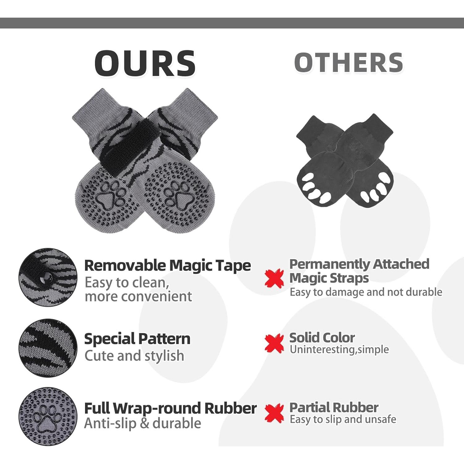 KOOLTAIL Dog Socks for Hot/Cold Pavement to Prevent Licking Paws,Dog Boots&Paw Protector for Hardwood Floors Anti Slip,Traction Control No Twist Grip Booties for Small Medium Large Senior Dogs S