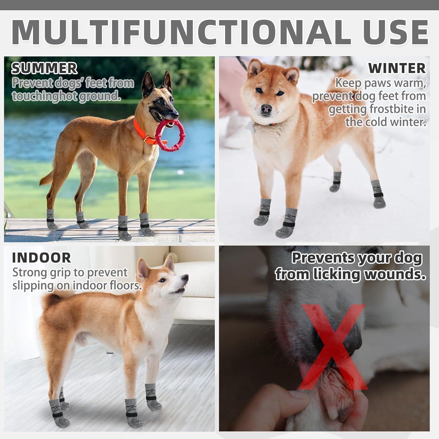 KOOLTAIL Dog Socks for Hot/Cold Pavement to Prevent Licking Paws,Dog Boots&Paw Protector for Hardwood Floors Anti Slip,Traction Control No Twist Grip Booties for Small Medium Large Senior Dogs S