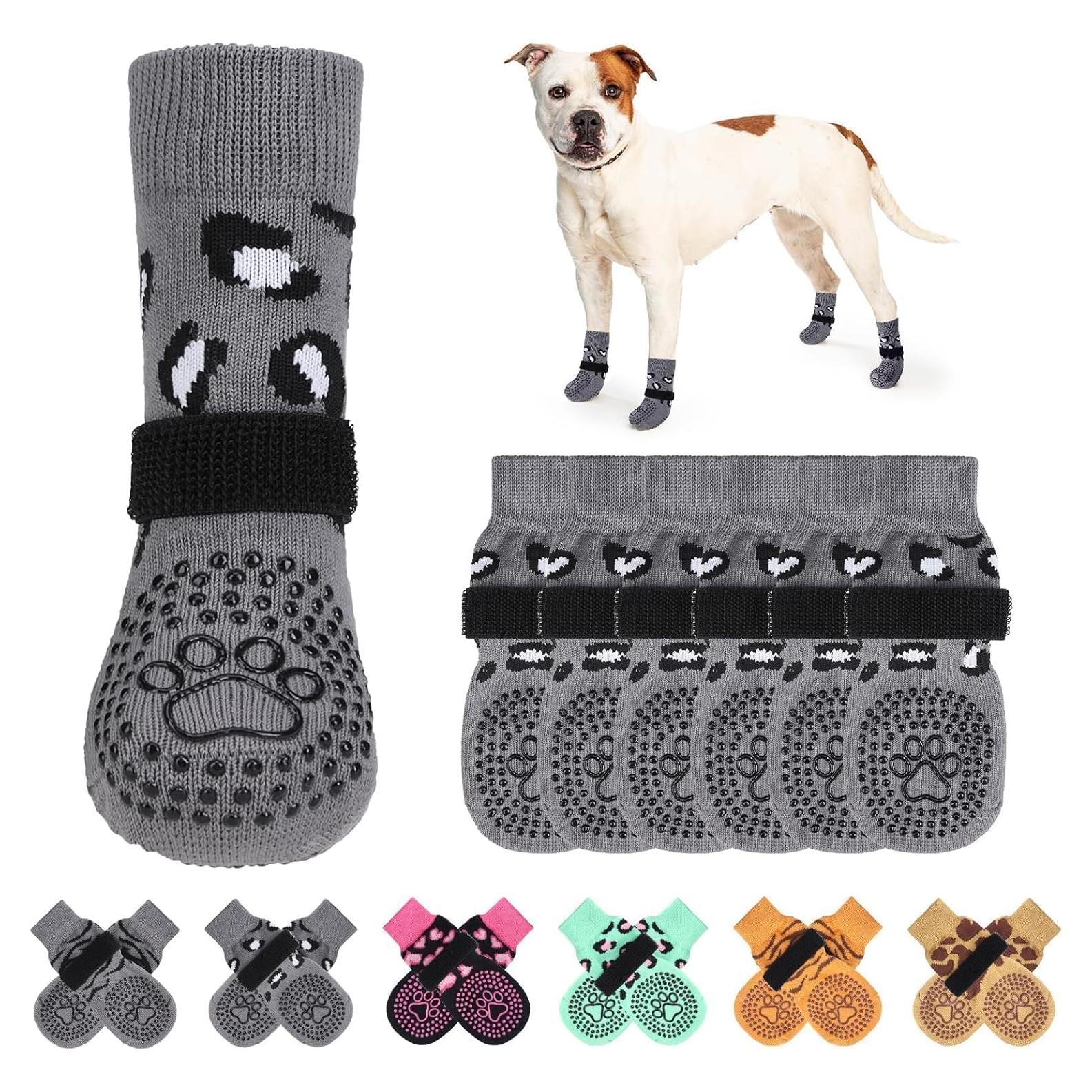 KOOLTAIL Anti Slip Dog Socks for Hot/Cold Pavement to Prevent Licking Paws, Dog Boots&Paw Protector with Grippers for Hardwood Floors,Traction Control No Twist Booties for Small Medium Large Dogs L