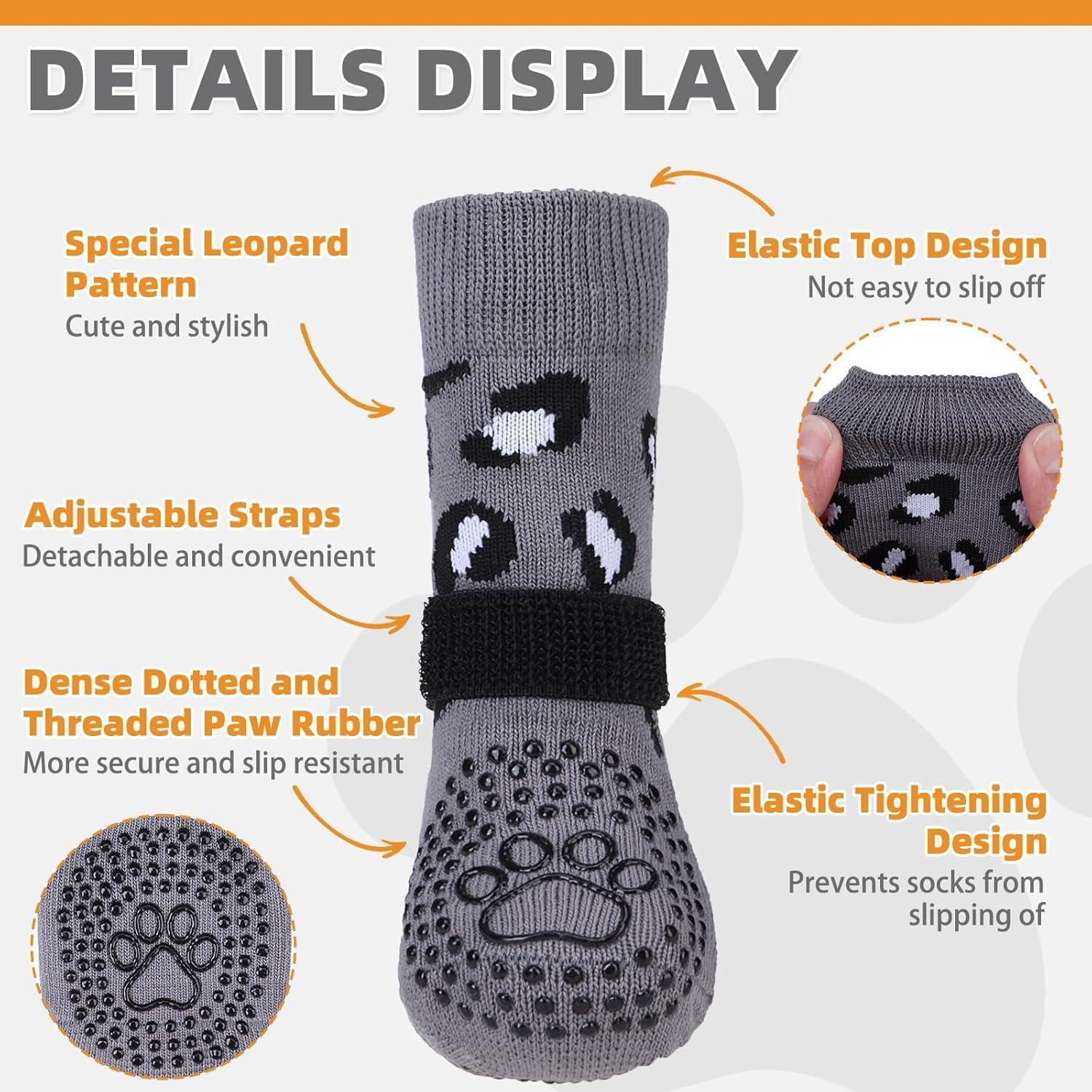 KOOLTAIL Anti Slip Dog Socks for Hot/Cold Pavement to Prevent Licking Paws, Dog Boots&Paw Protector with Grippers for Hardwood Floors,Traction Control No Twist Booties for Small Medium Large Dogs L