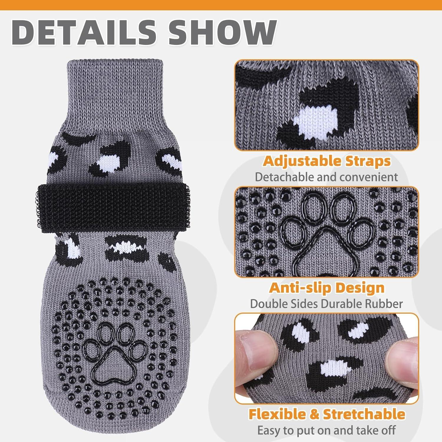 KOOLTAIL Anti Slip Dog Socks for Hot/Cold Pavement to Prevent Licking Paws, Dog Boots&Paw Protector with Grippers for Hardwood Floors,Traction Control No Twist Booties for Small Medium Large Dogs L