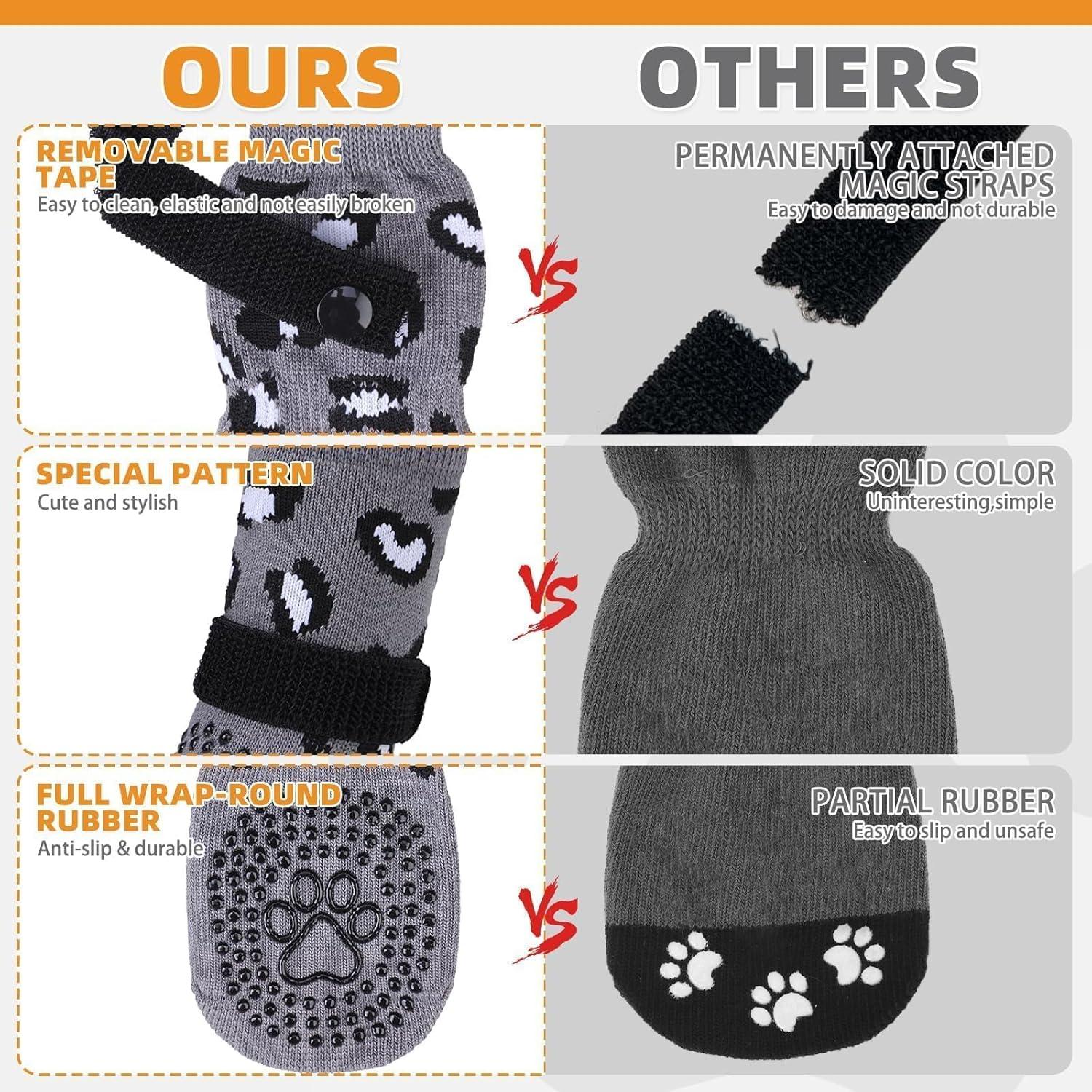 KOOLTAIL Anti Slip Dog Socks for Hot/Cold Pavement to Prevent Licking Paws, Dog Boots&Paw Protector with Grippers for Hardwood Floors,Traction Control No Twist Booties for Small Medium Large Dogs L