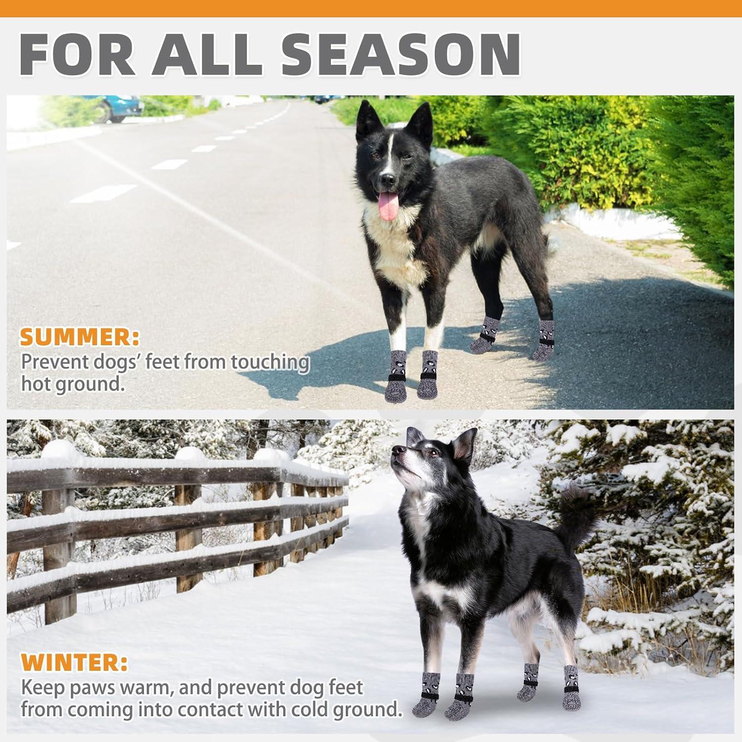 KOOLTAIL Anti Slip Dog Socks for Hot/Cold Pavement to Prevent Licking Paws, Dog Boots&Paw Protector with Grippers for Hardwood Floors,Traction Control No Twist Booties for Small Medium Large Dogs L