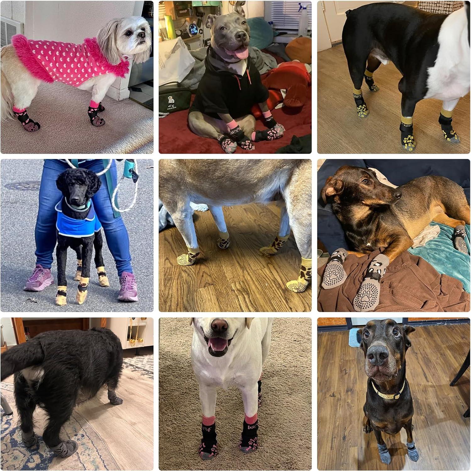 KOOLTAIL Anti Slip Dog Socks for Hot/Cold Pavement to Prevent Licking Paws, Dog Boots&Paw Protector with Grippers for Hardwood Floors,Traction Control No Twist Booties for Small Medium Large Dogs L