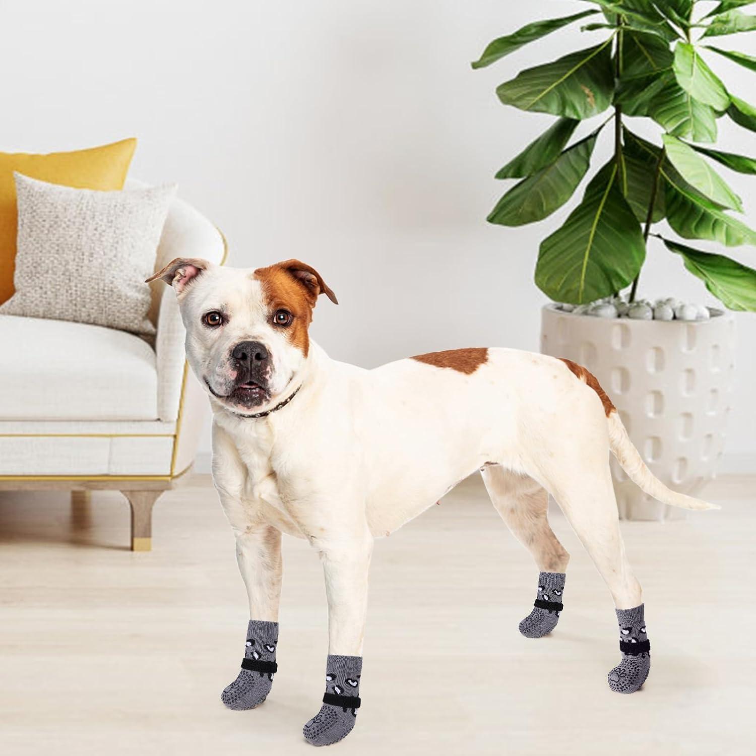 KOOLTAIL Anti Slip Dog Socks for Hot/Cold Pavement to Prevent Licking Paws, Dog Boots&Paw Protector with Grippers for Hardwood Floors,Traction Control No Twist Booties for Small Medium Large Dogs L