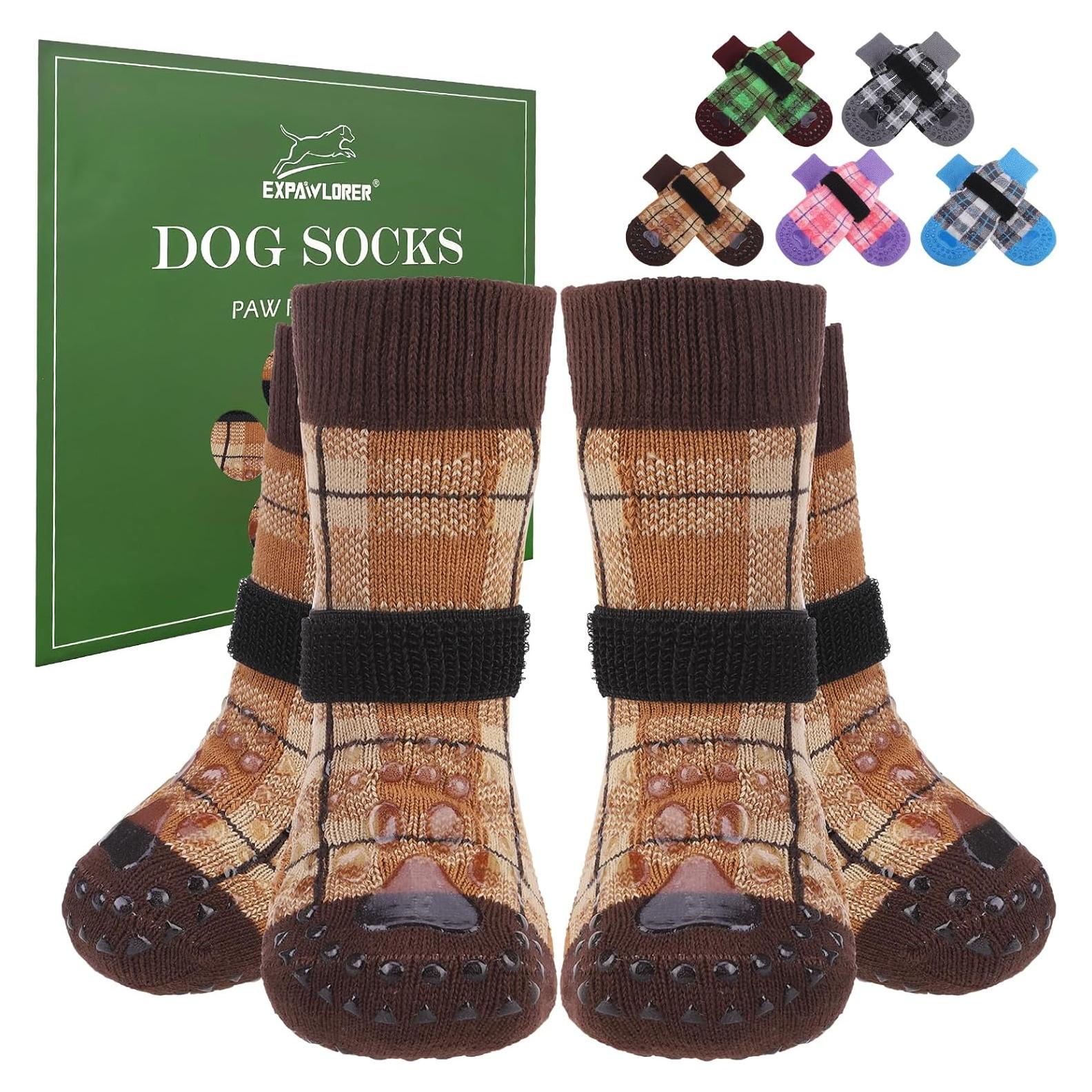 Calcetines Antideslizantes para Perros EXPAWLORER Tamaño M Caqui