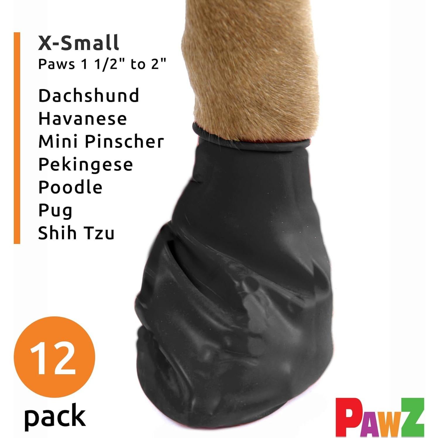 Botas de goma PawZ para perros pequeños - Impermeables y antideslizantes - X-Pequeño (3.81-5.08 cm) - Paquete de 12