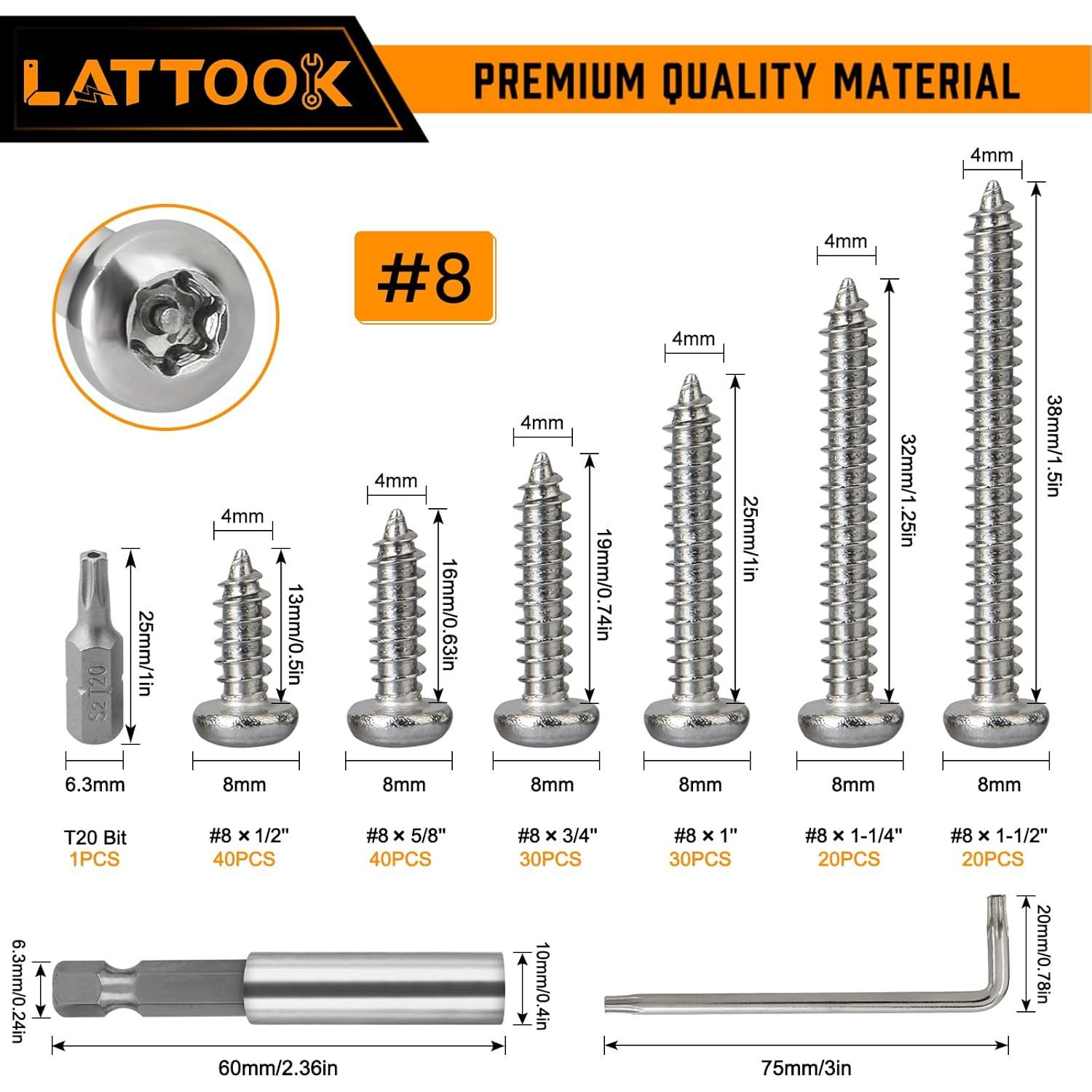 Kit 180 Tornillos de Seguridad Torx #8 Acero Inoxidable 304