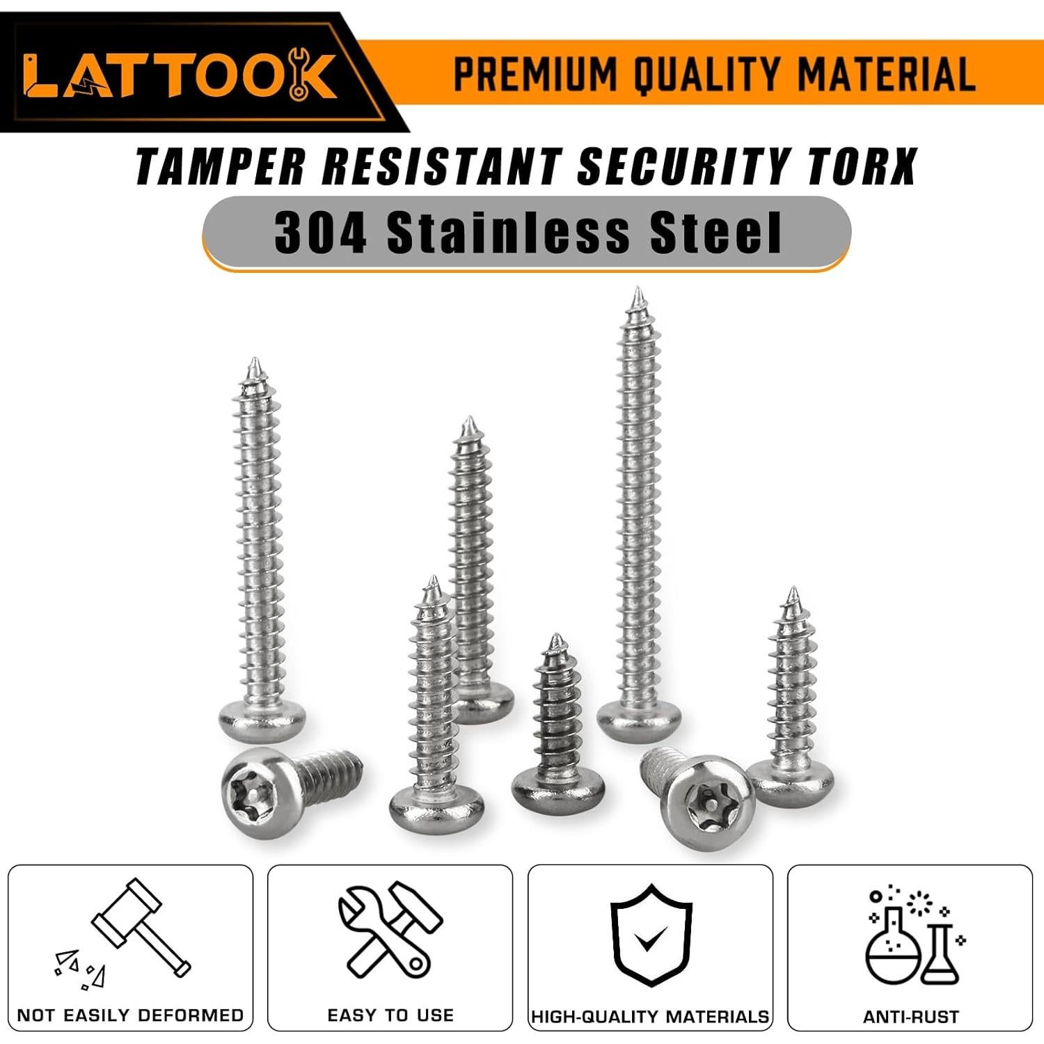 Kit 180 Tornillos de Seguridad Torx #8 Acero Inoxidable 304