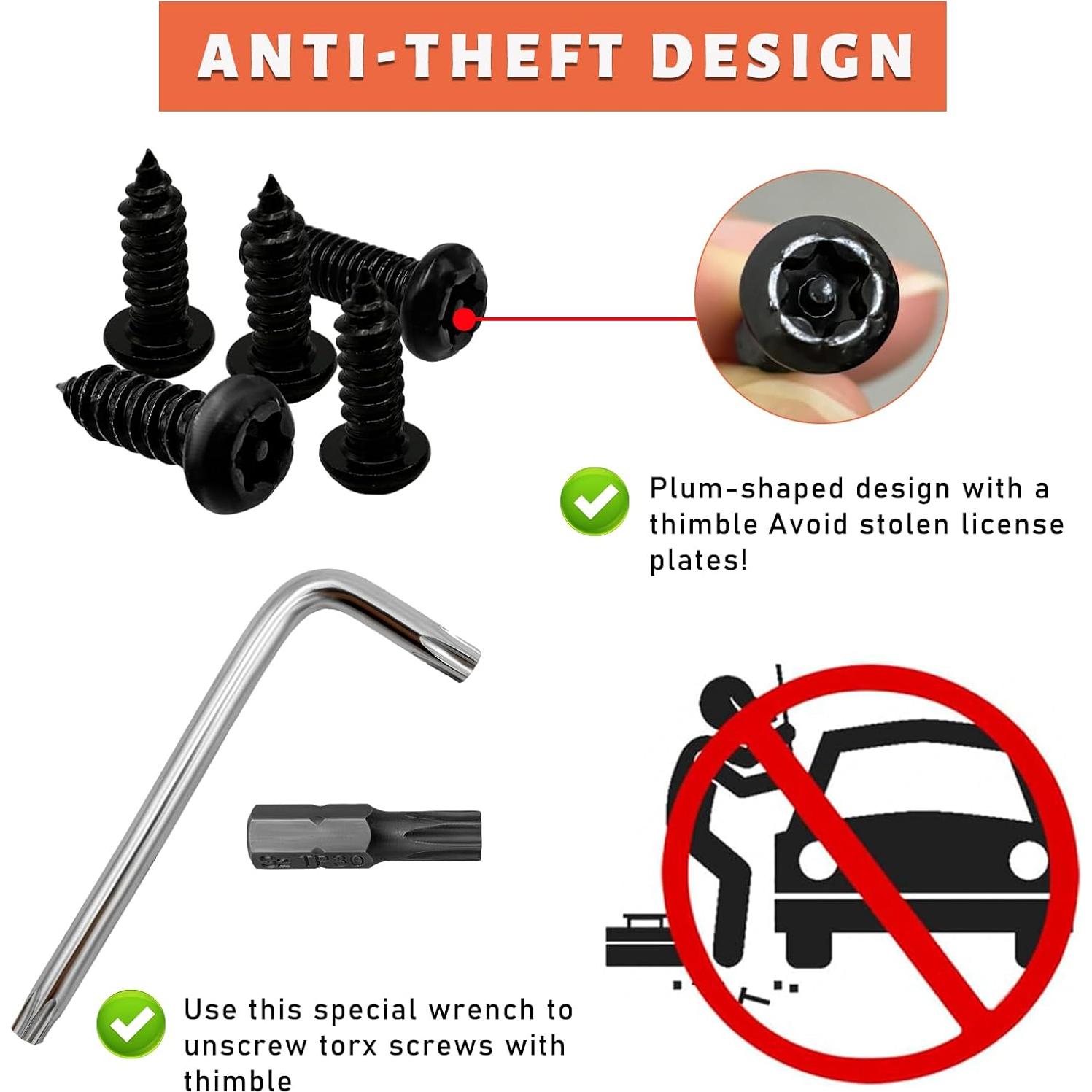 Tornillos Antirrobo para Placas de Matrícula Sylvil Negro M6