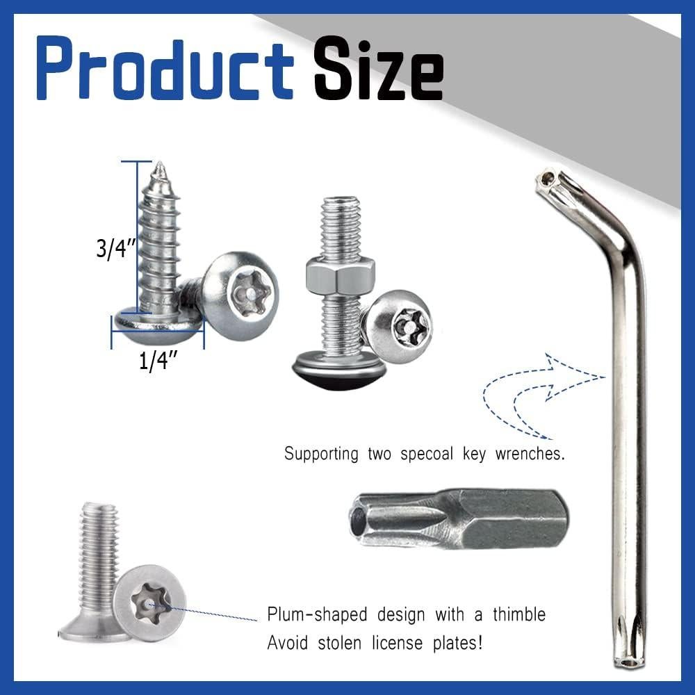 Kit de Tornillos Antirrobo Middrivr para Placas de Matrícula 8 Pzas
