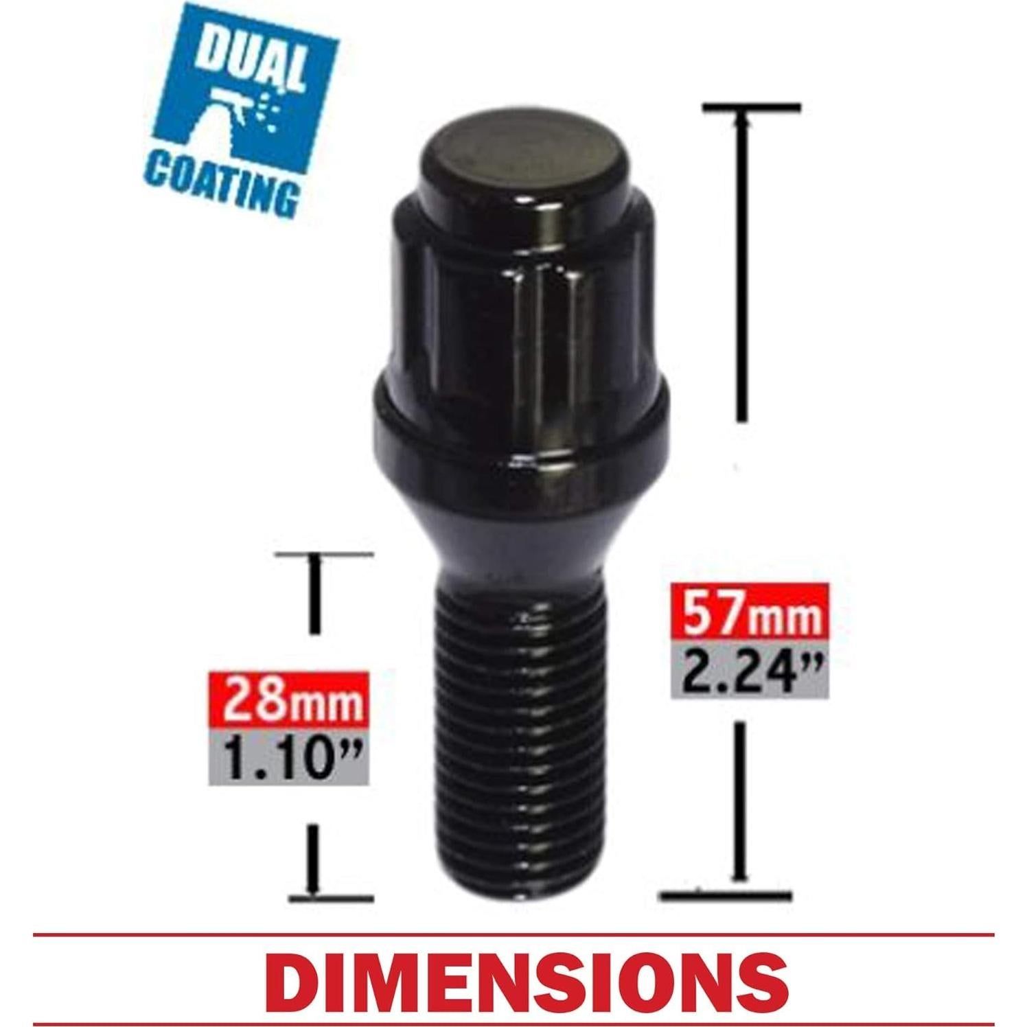 Tornillos de Rueda M14x1.5 20 Pcs Acorn Spline Negro