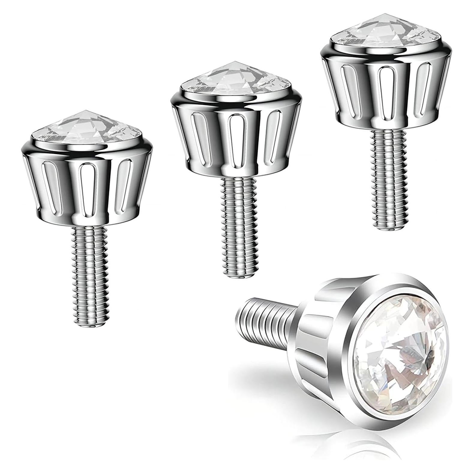 Kit de Sujetadores de Tornillos para Placas de Matrícula Bawkars 4 PCS Cristales Brillantes