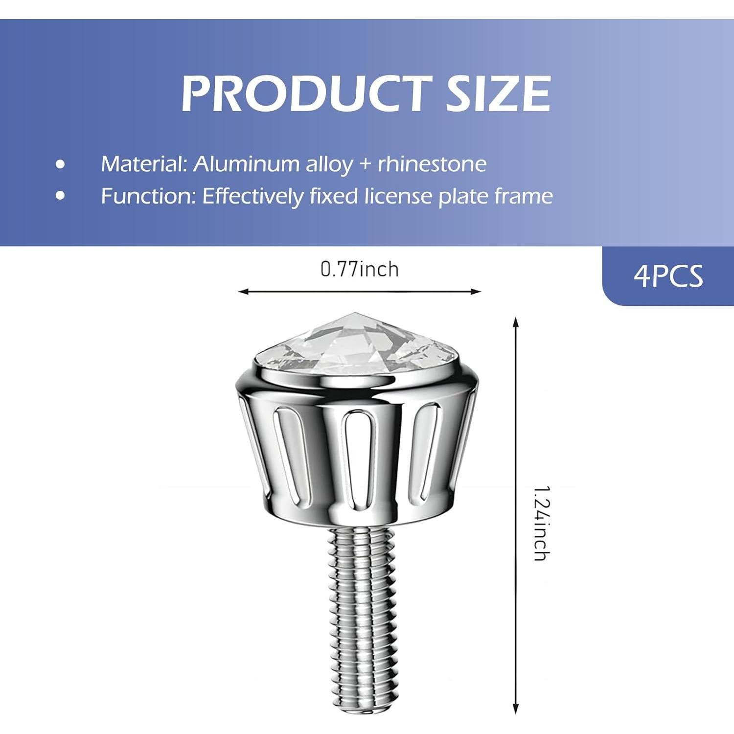 Kit de Sujetadores de Tornillos para Placas de Matrícula Bawkars 4 PCS Cristales Brillantes
