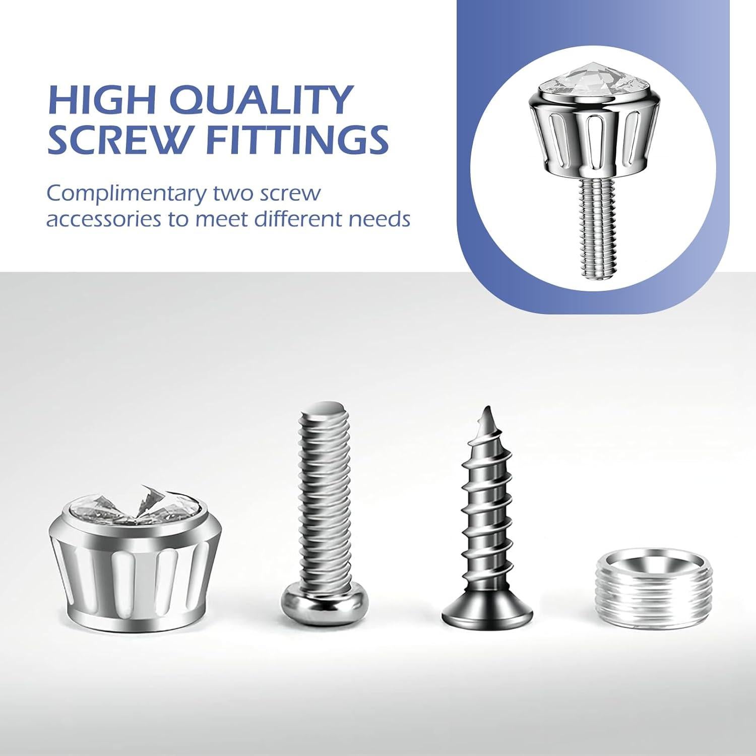 Kit de Sujetadores de Tornillos para Placas de Matrícula Bawkars 4 PCS Cristales Brillantes