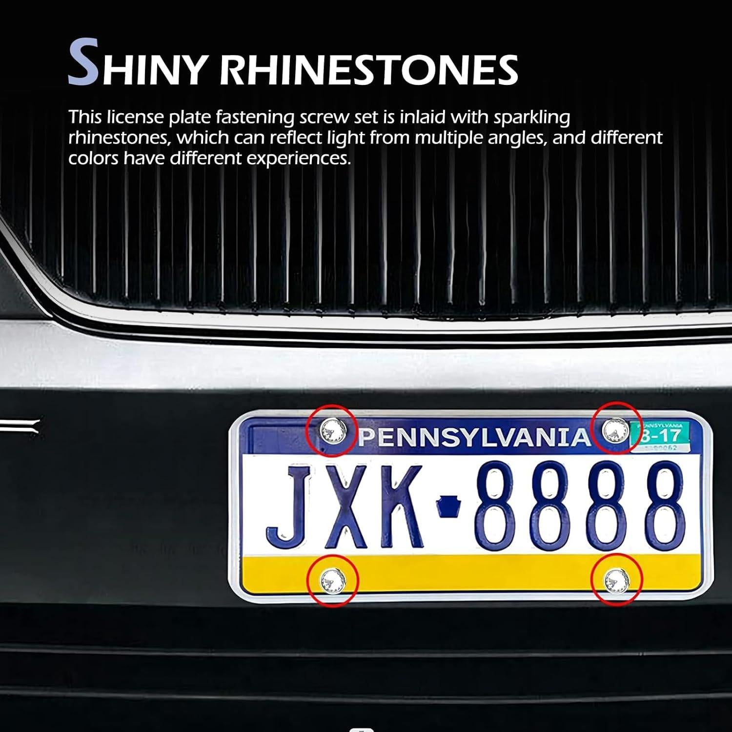 Kit de Sujetadores de Tornillos para Placas de Matrícula Bawkars 4 PCS Cristales Brillantes