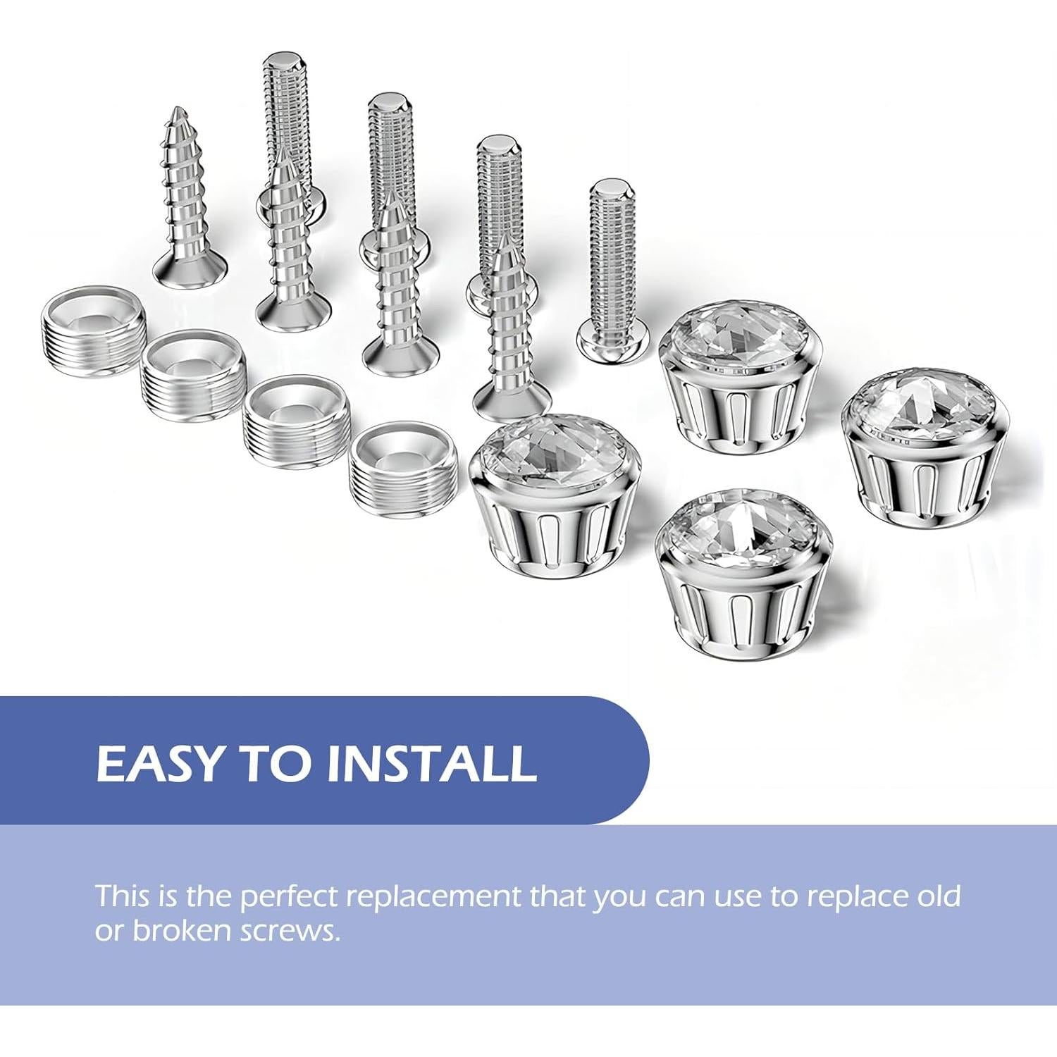 Kit de Sujetadores de Tornillos para Placas de Matrícula Bawkars 4 PCS Cristales Brillantes