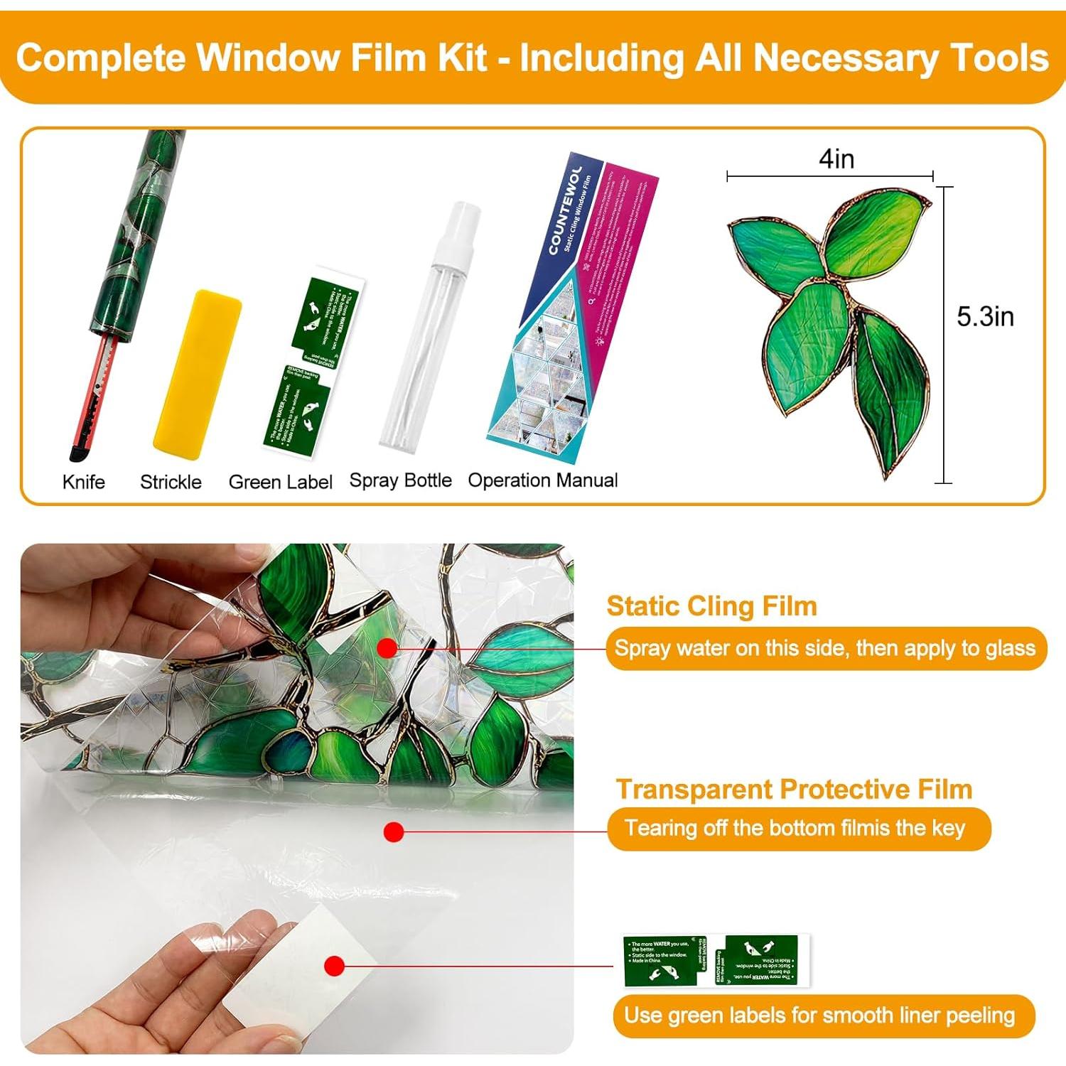 Película de Privacidad para Ventanas COUNTEWOL 44.5x200cm Verde