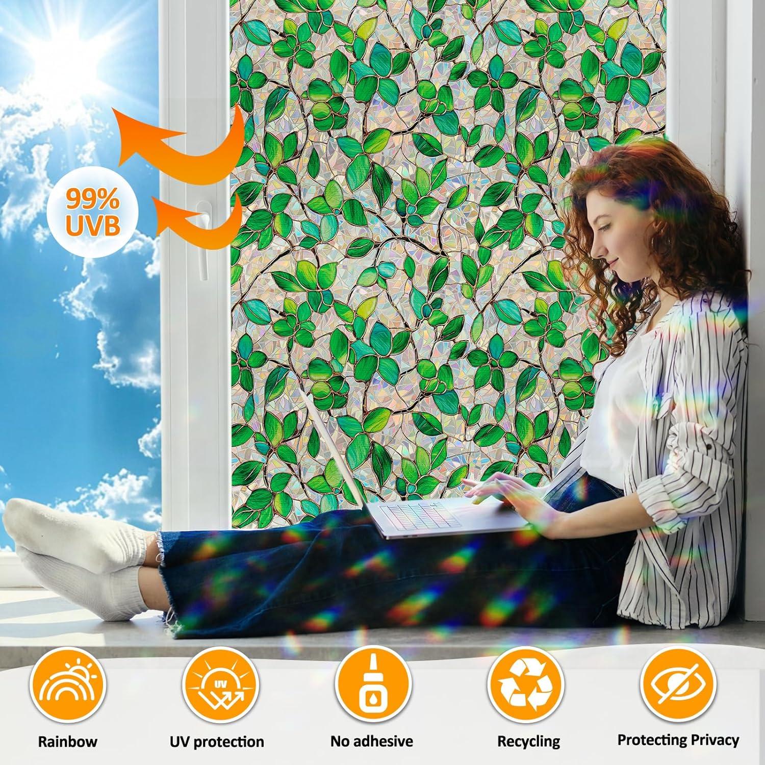 Película de Privacidad para Ventanas COUNTEWOL 44.5x200cm Verde