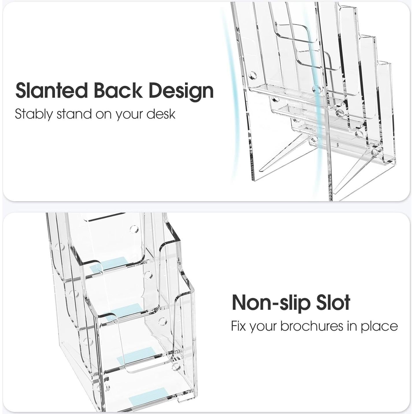 Soporte de Folletos Acrílico MaxGear 4 Pilares Paquete de 3