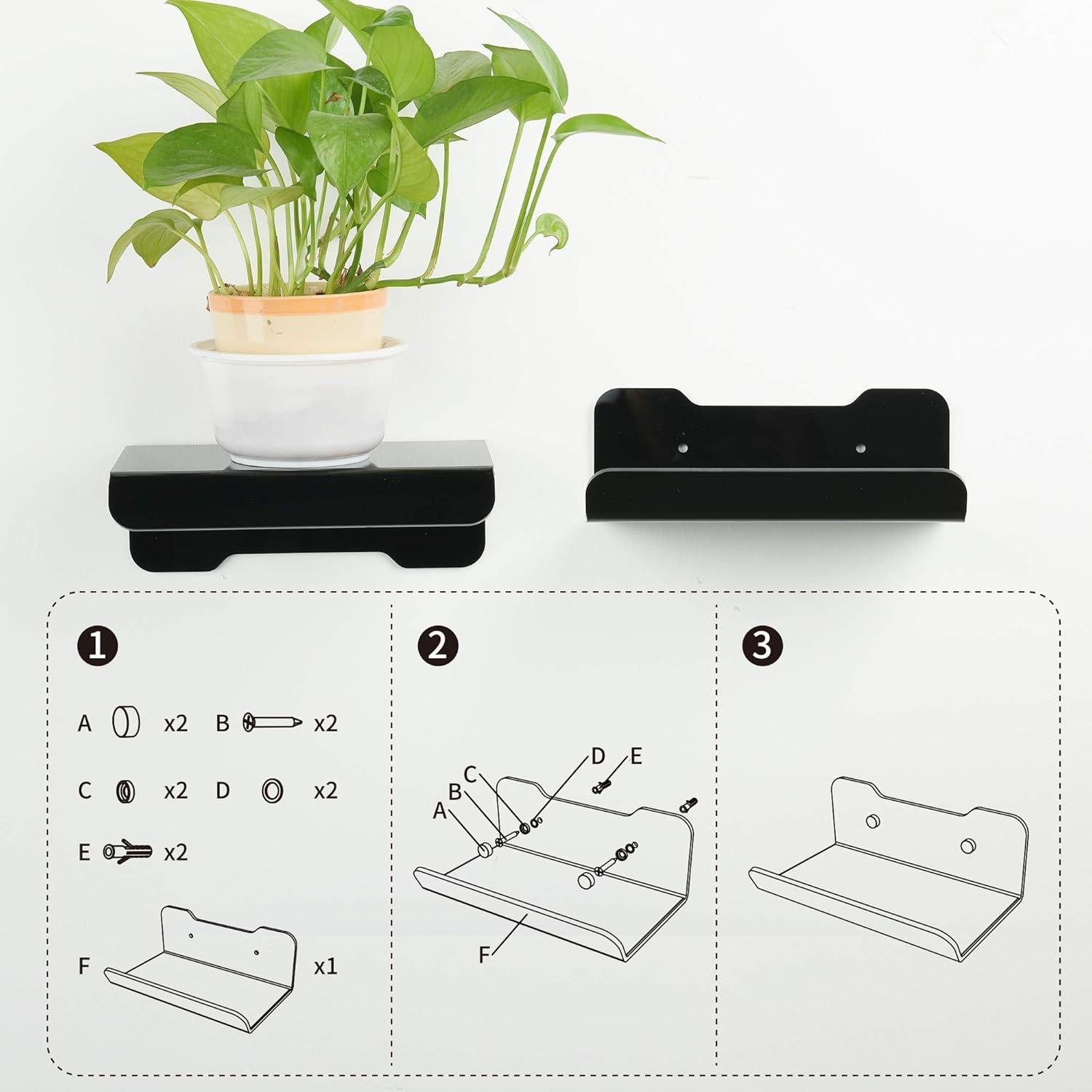 Estantes Flotantes Acrílico Cosmos 20.32x10.16cm Negro 2 Pcs