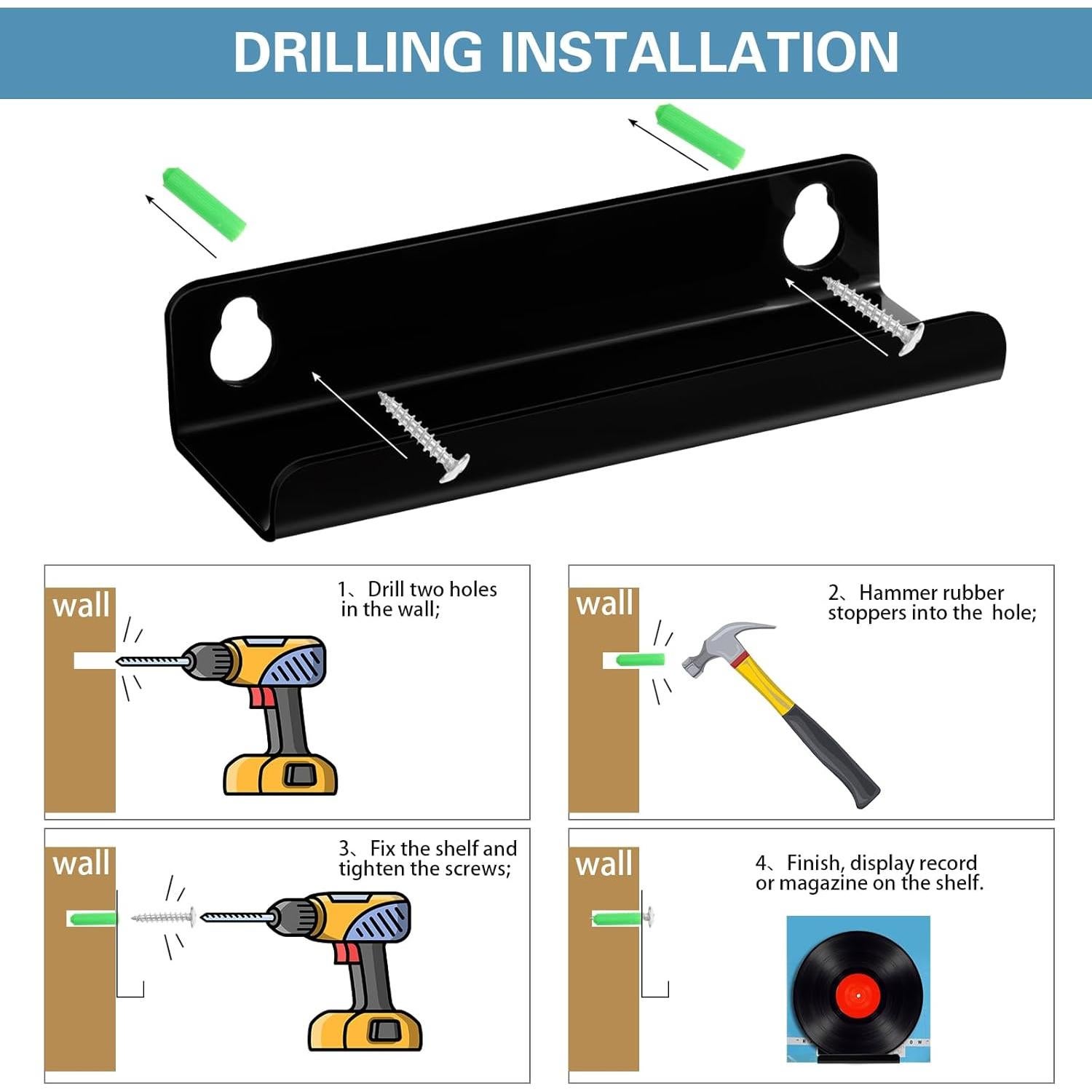 Estante Flotante para Discos de Vinilo Wesiti - 8 Piezas Negro