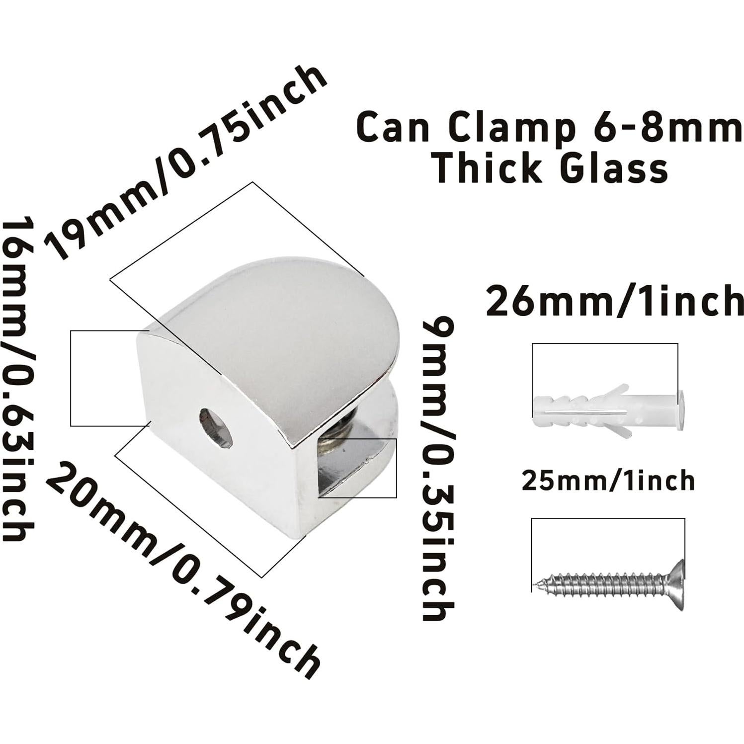 8 Soportes de Estante de Vidrio Ajustables Runseaway 6-8mm Cromo