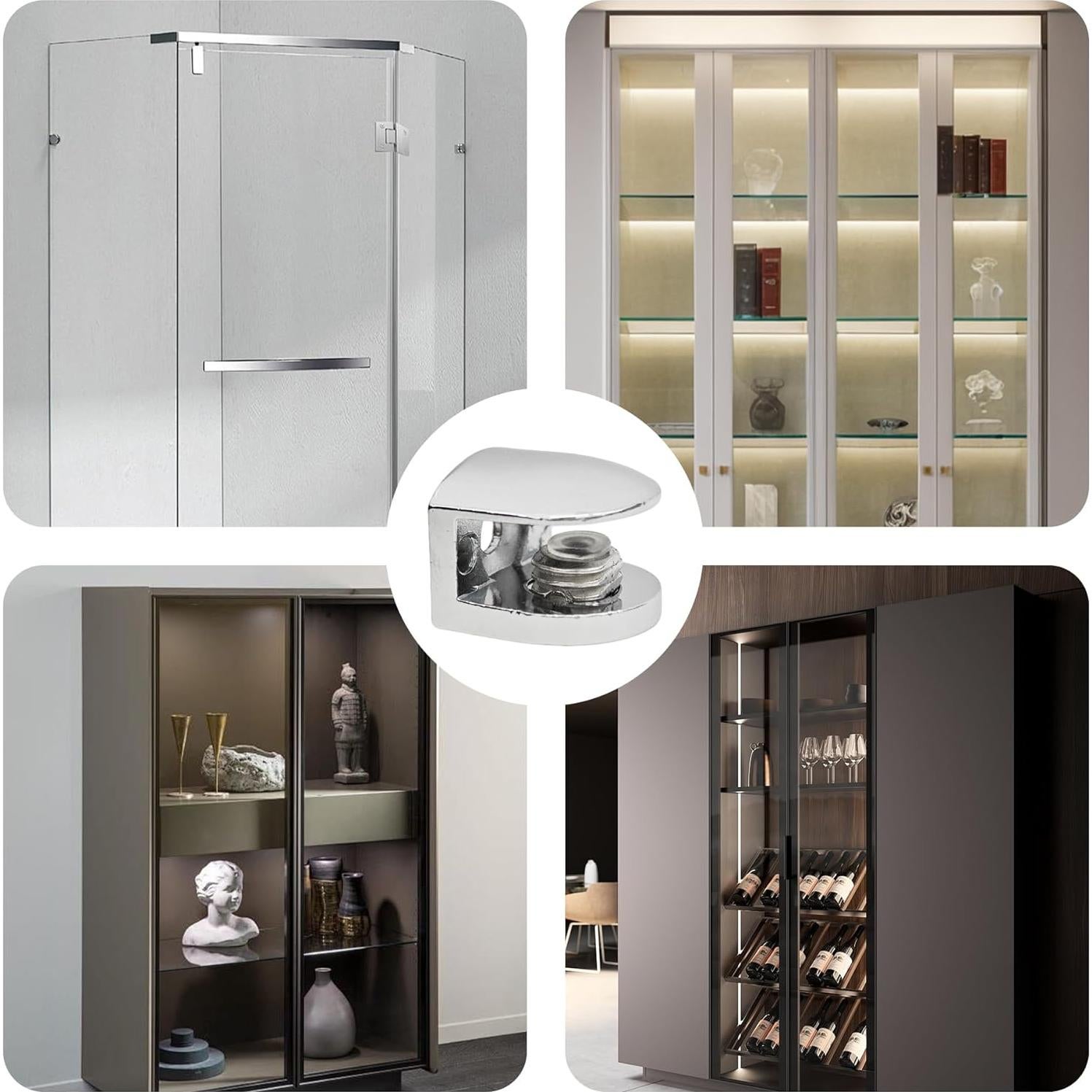 8 Soportes de Estante de Vidrio Ajustables Runseaway 6-8mm Cromo