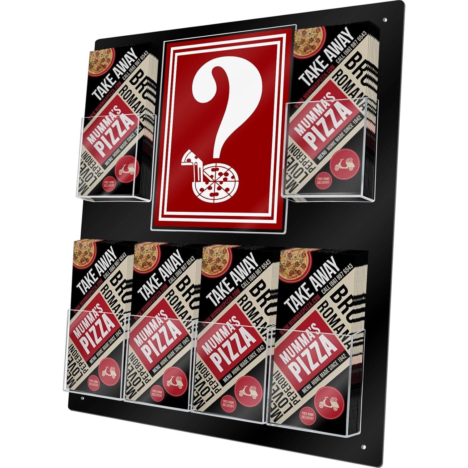 Soporte de Folletos de Pared Marketing Holders 6 Bolsillos PVC Negro