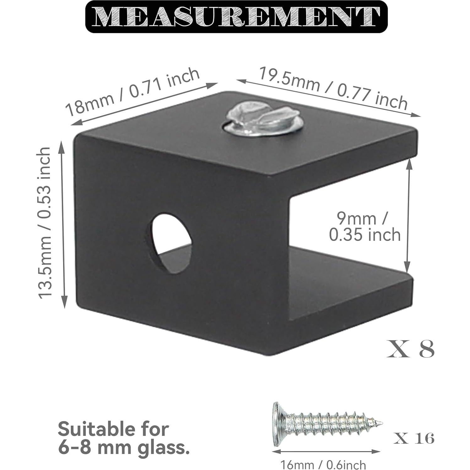 Soportes de Estante de Vidrio WANLIAN 8 Pcs Aluminio 6.35 mm