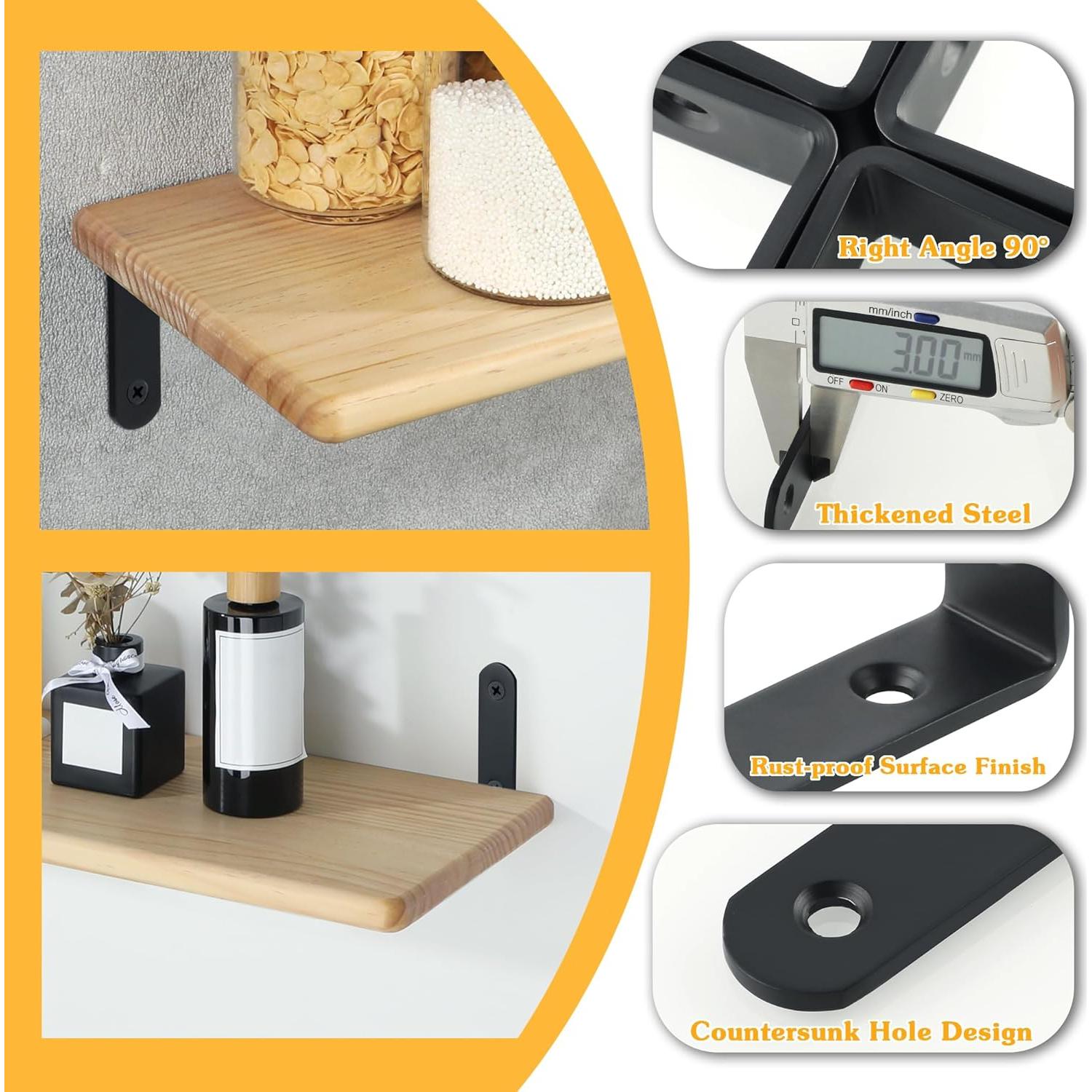 Soportes de Estante Flotante Alise 8P Acero Inoxidable Negro