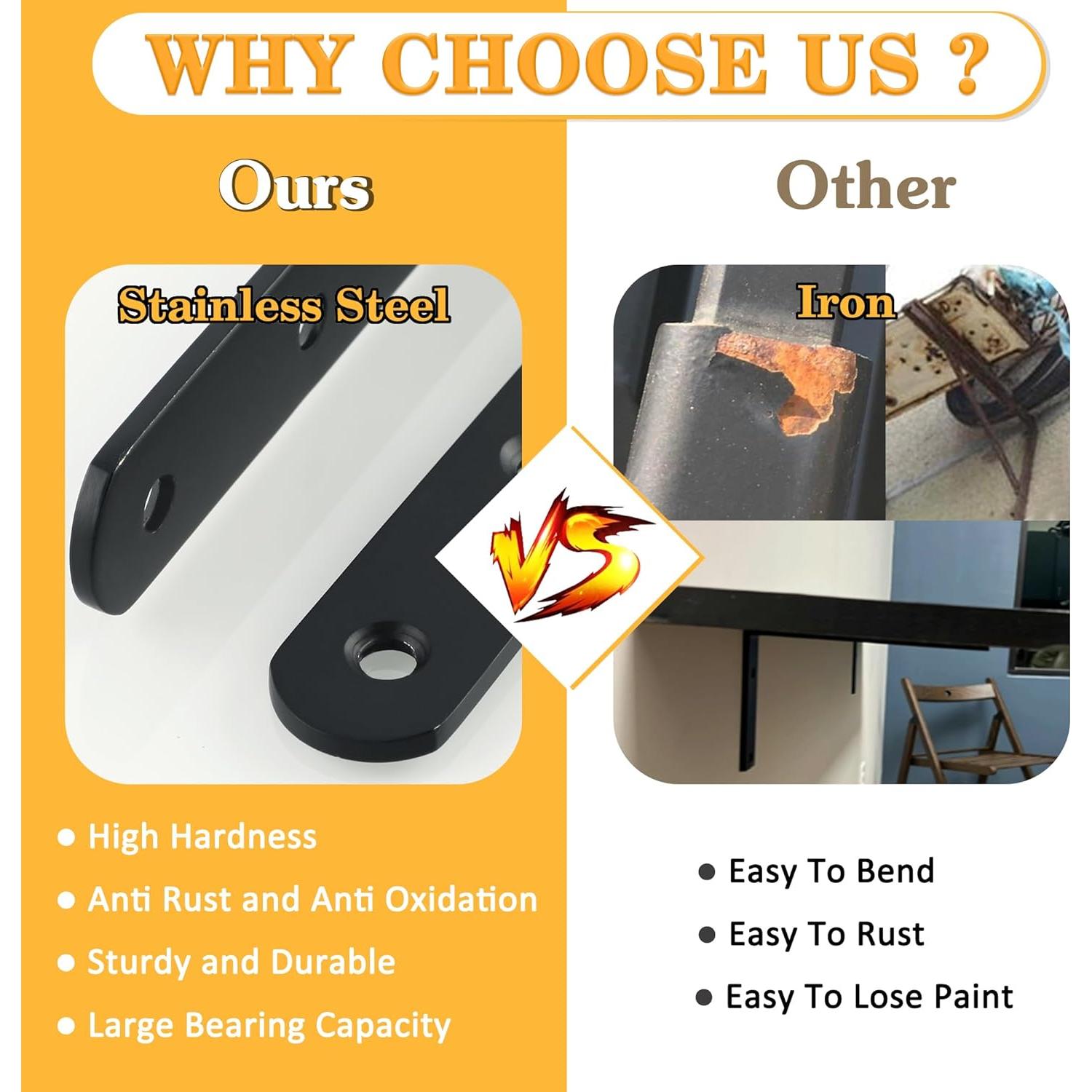 Soportes de Estante Flotante Alise 8P Acero Inoxidable Negro