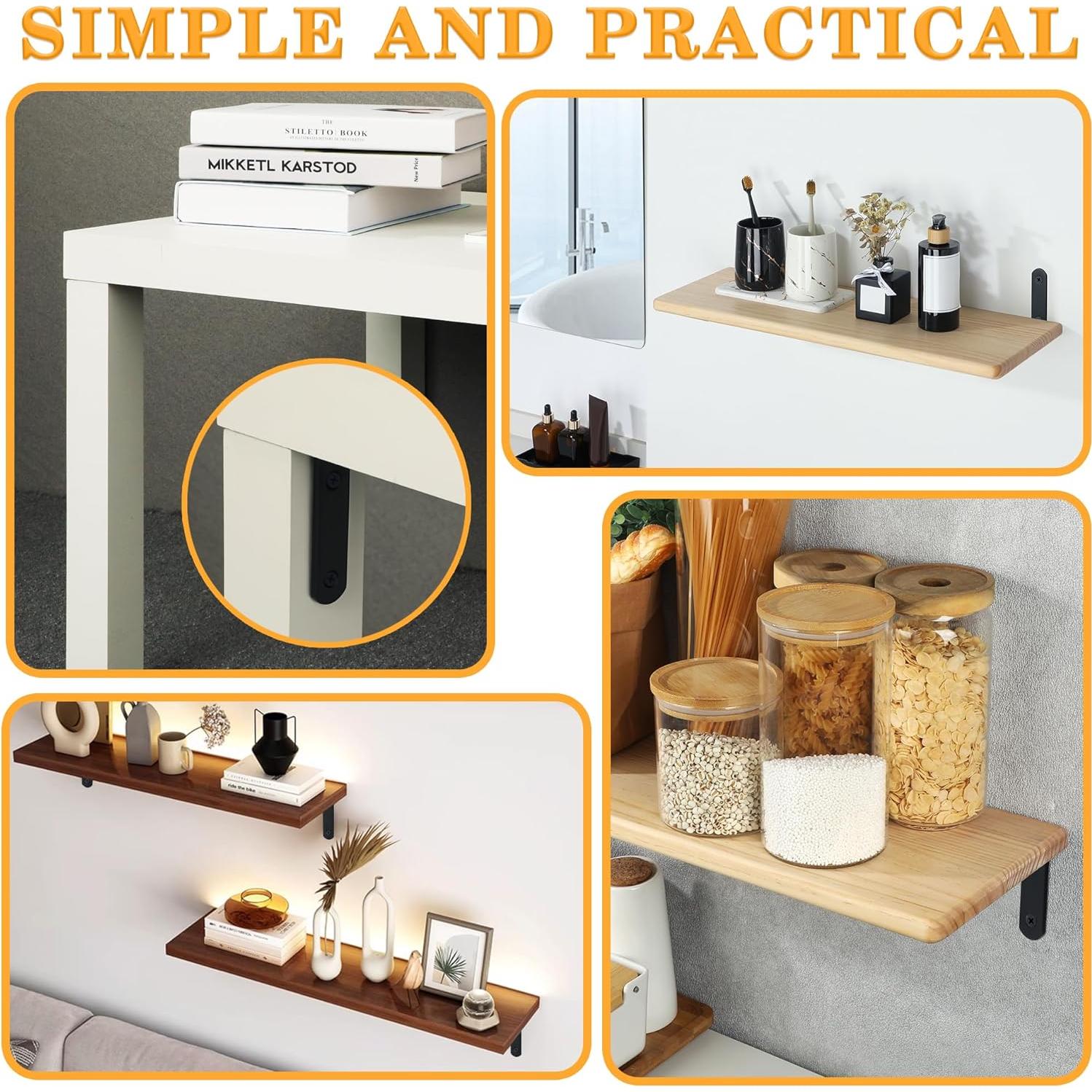 Soportes de Estante Flotante Alise 8P Acero Inoxidable Negro